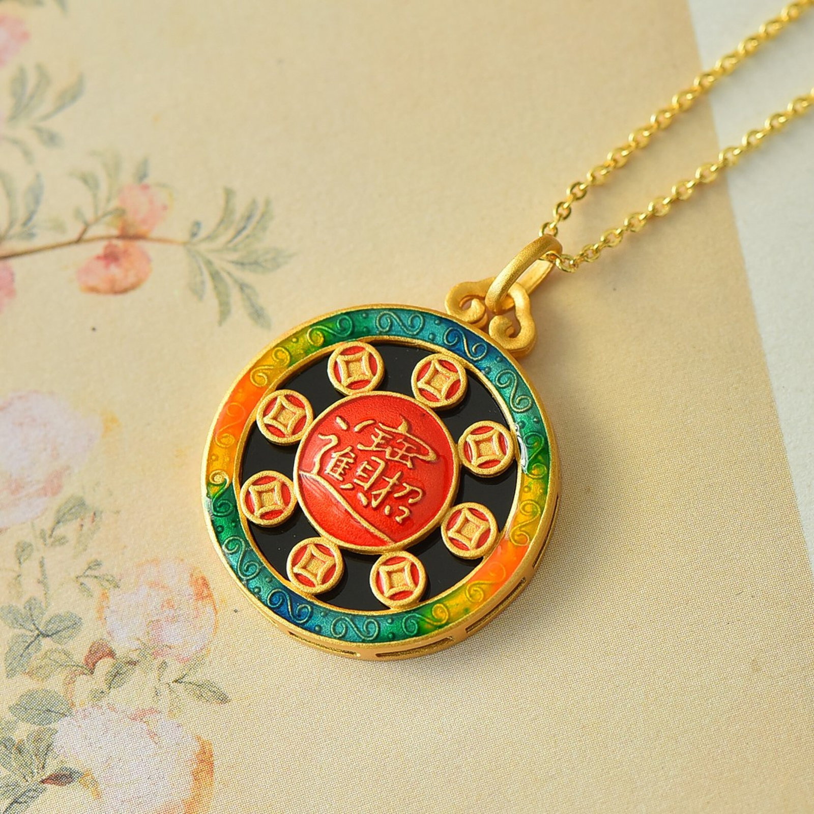 An Exquisite Sterling Silver-Gold Plated Inlaid Black Jade Pendant - 3