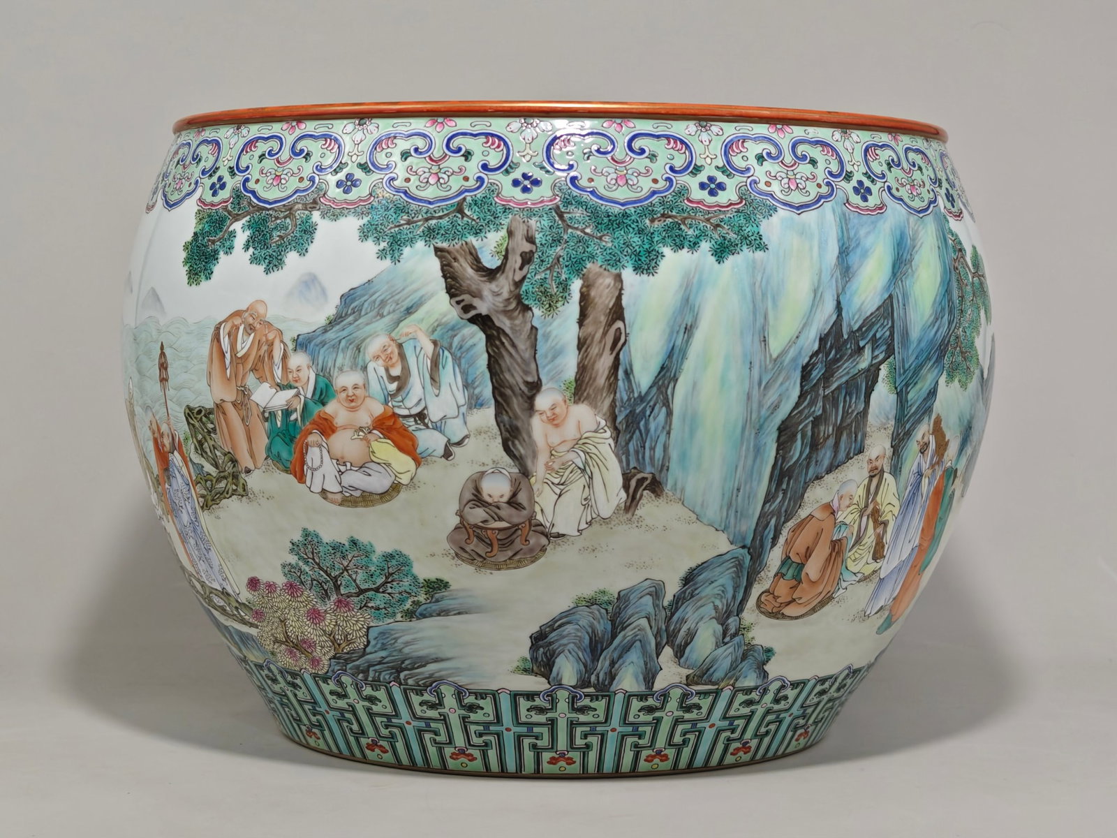 A Rare Famille-Rose Painted Gold Landscape and Figure Pattern Vat - 3