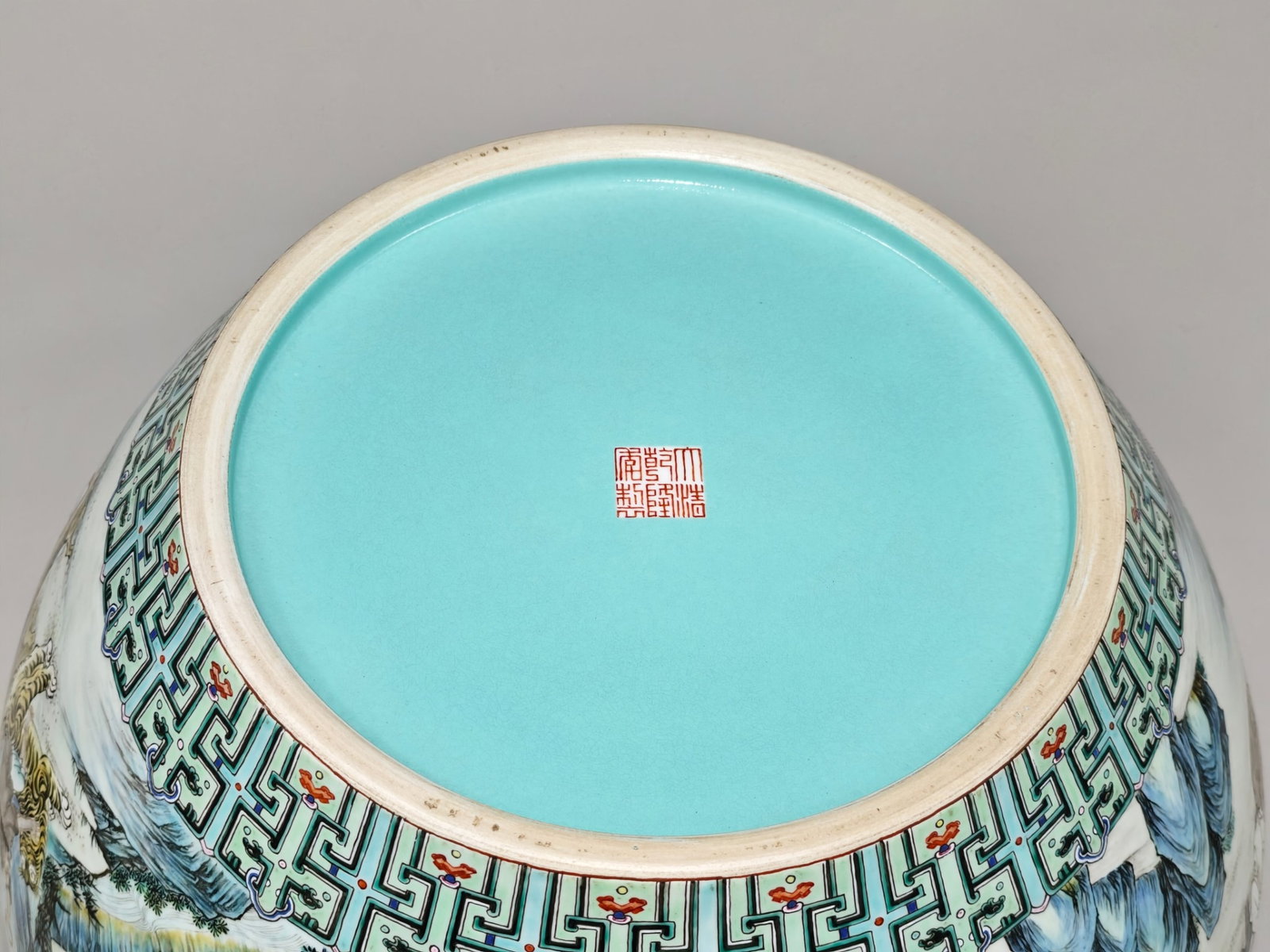 A Rare Famille-Rose Painted Gold Landscape and Figure Pattern Vat - 9