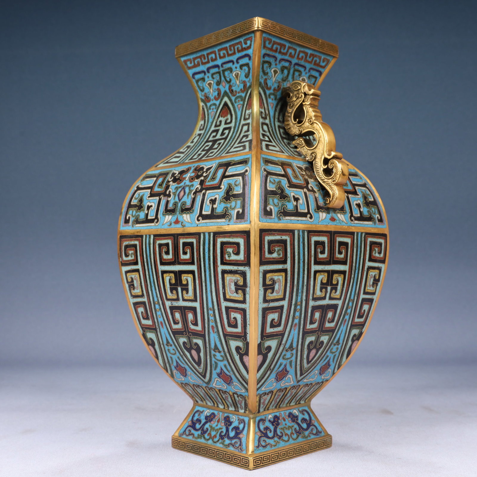 A Pair of Rare Cloisonne Chi-Dragon Pattern Dragon-Ears Vases - 13