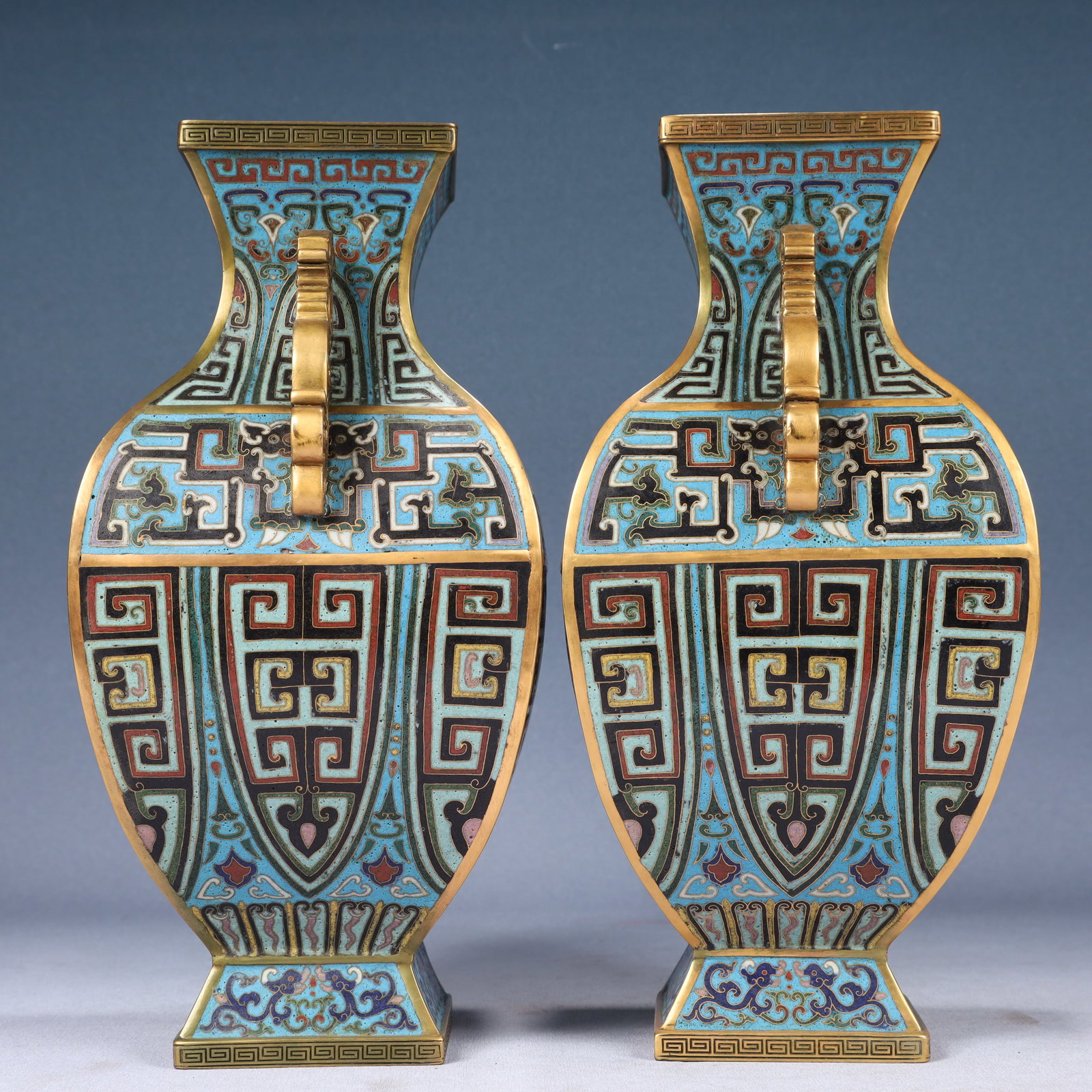 A Pair of Rare Cloisonne Chi-Dragon Pattern Dragon-Ears Vases - 2