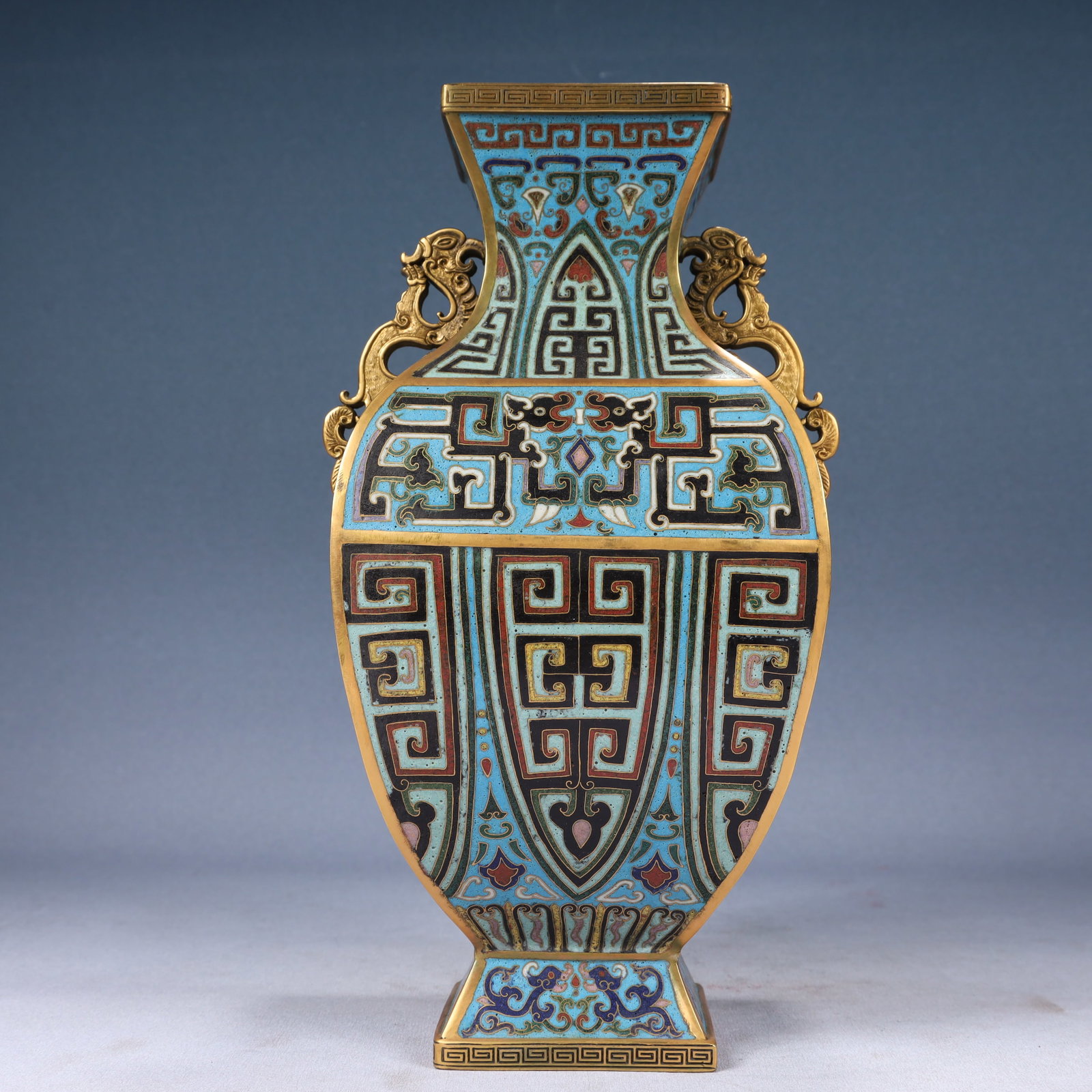 A Pair of Rare Cloisonne Chi-Dragon Pattern Dragon-Ears Vases - 5
