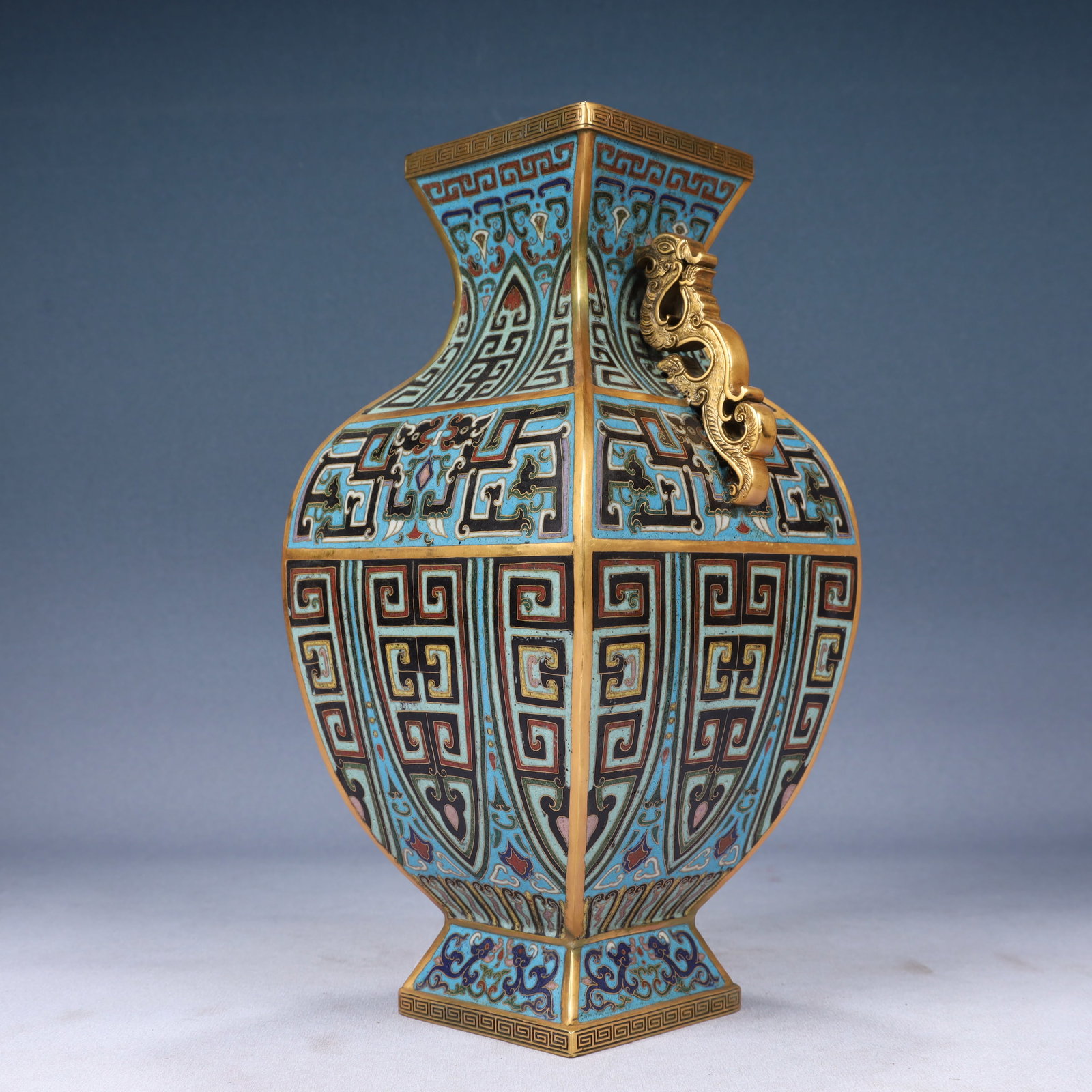 A Pair of Rare Cloisonne Chi-Dragon Pattern Dragon-Ears Vases - 8