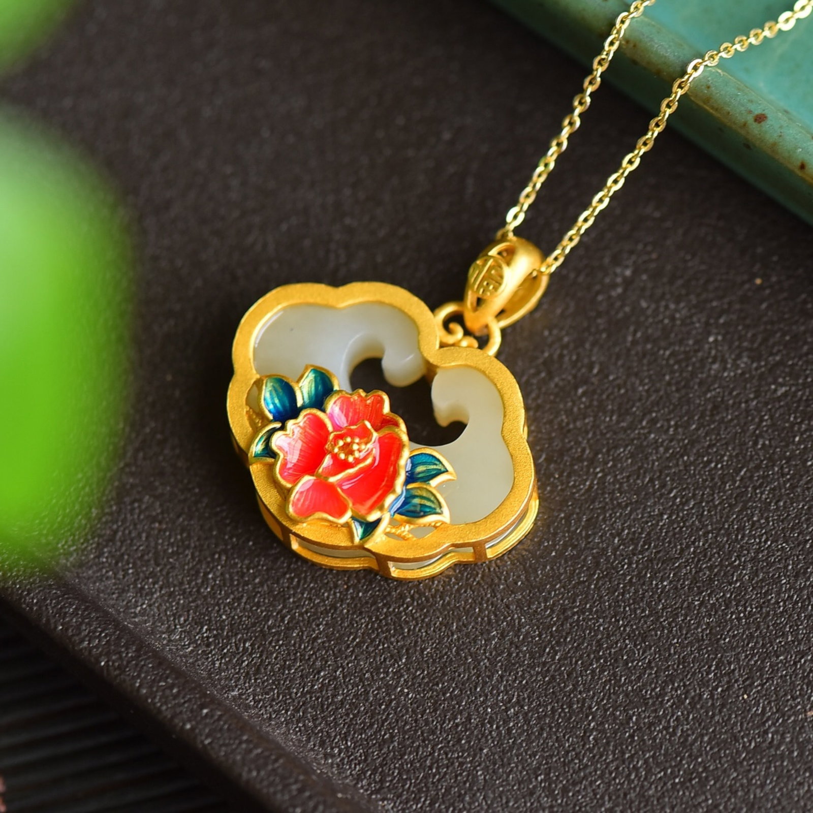 An Exquisite Sterling Silver-Gold Plated Inlaid White Jade Enamel Pendant - 2