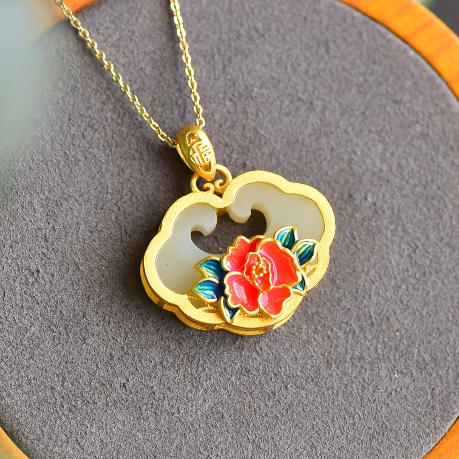 An Exquisite Sterling Silver-Gold Plated Inlaid White Jade Enamel Pendant - 4