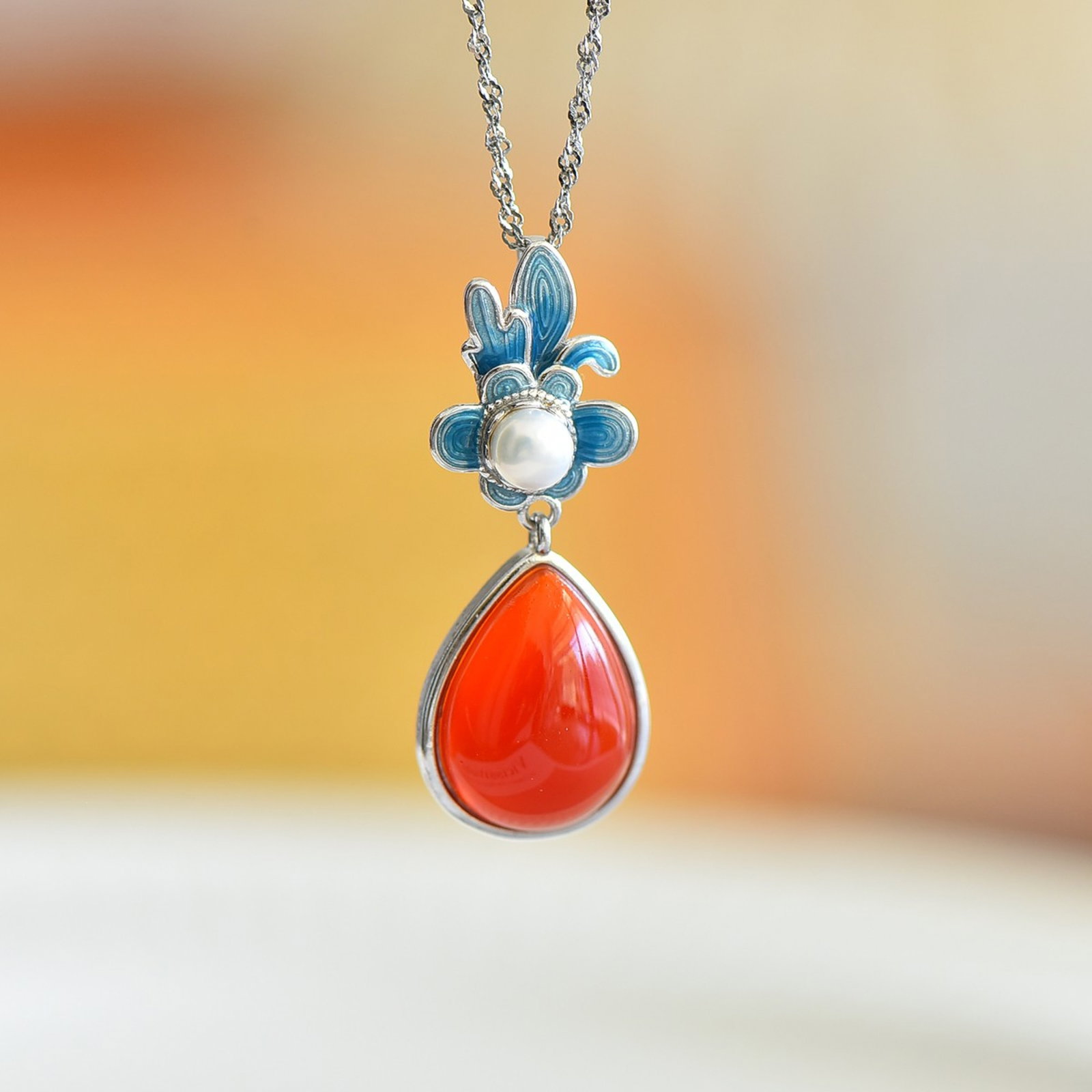 A Set of Fine Sterling Silver Inlaid Agate Jewelrys,Inlaid Pearls - 2