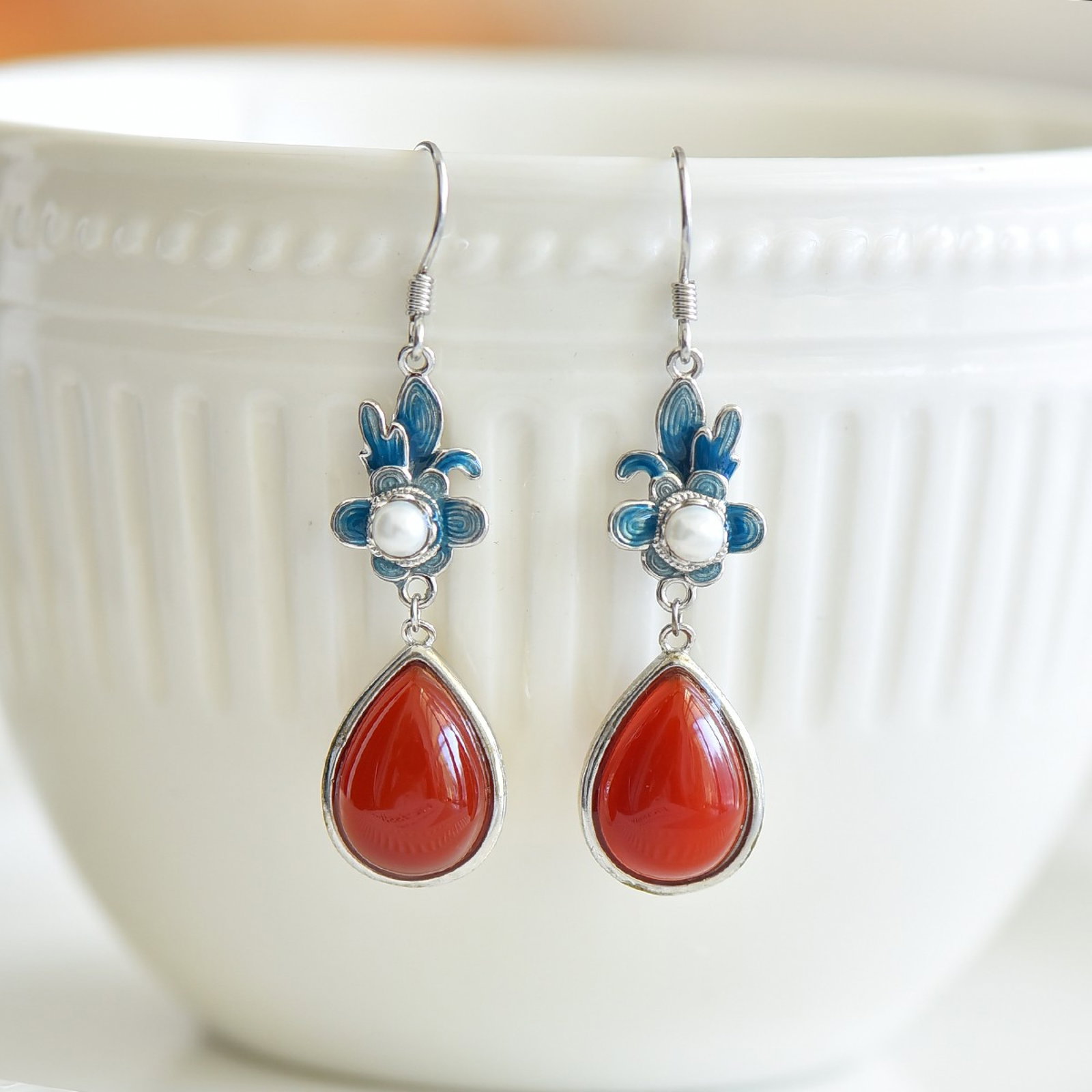 A Set of Fine Sterling Silver Inlaid Agate Jewelrys,Inlaid Pearls - 3