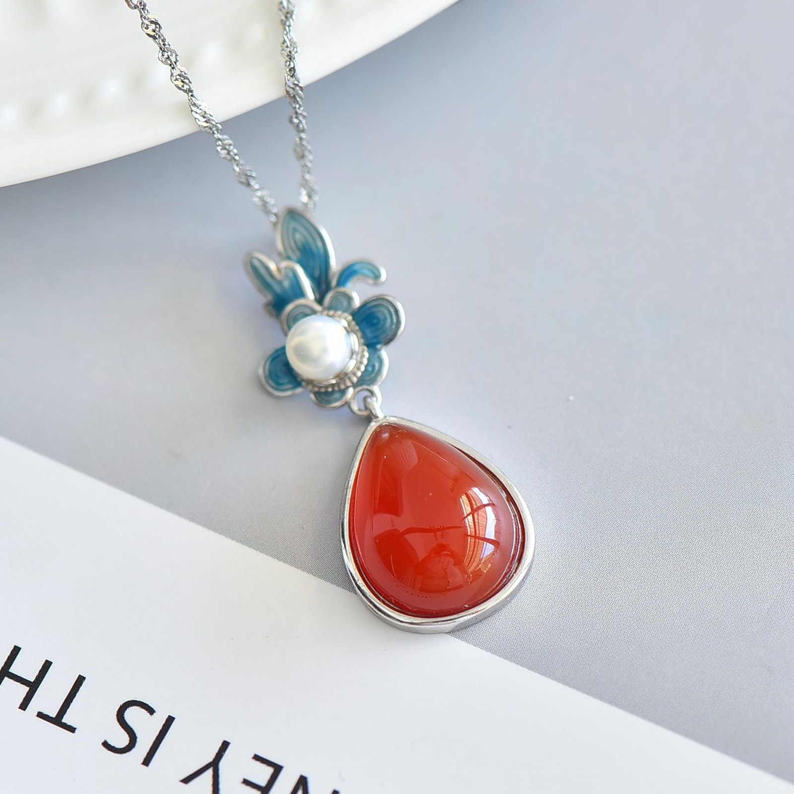 A Set of Fine Sterling Silver Inlaid Agate Jewelrys,Inlaid Pearls - 4