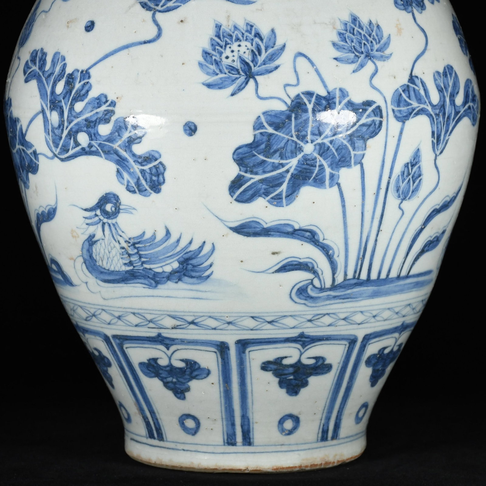 A Huge Blue and White Lotus and Mandarin Duck Pattern Double-Ears Vase - 6