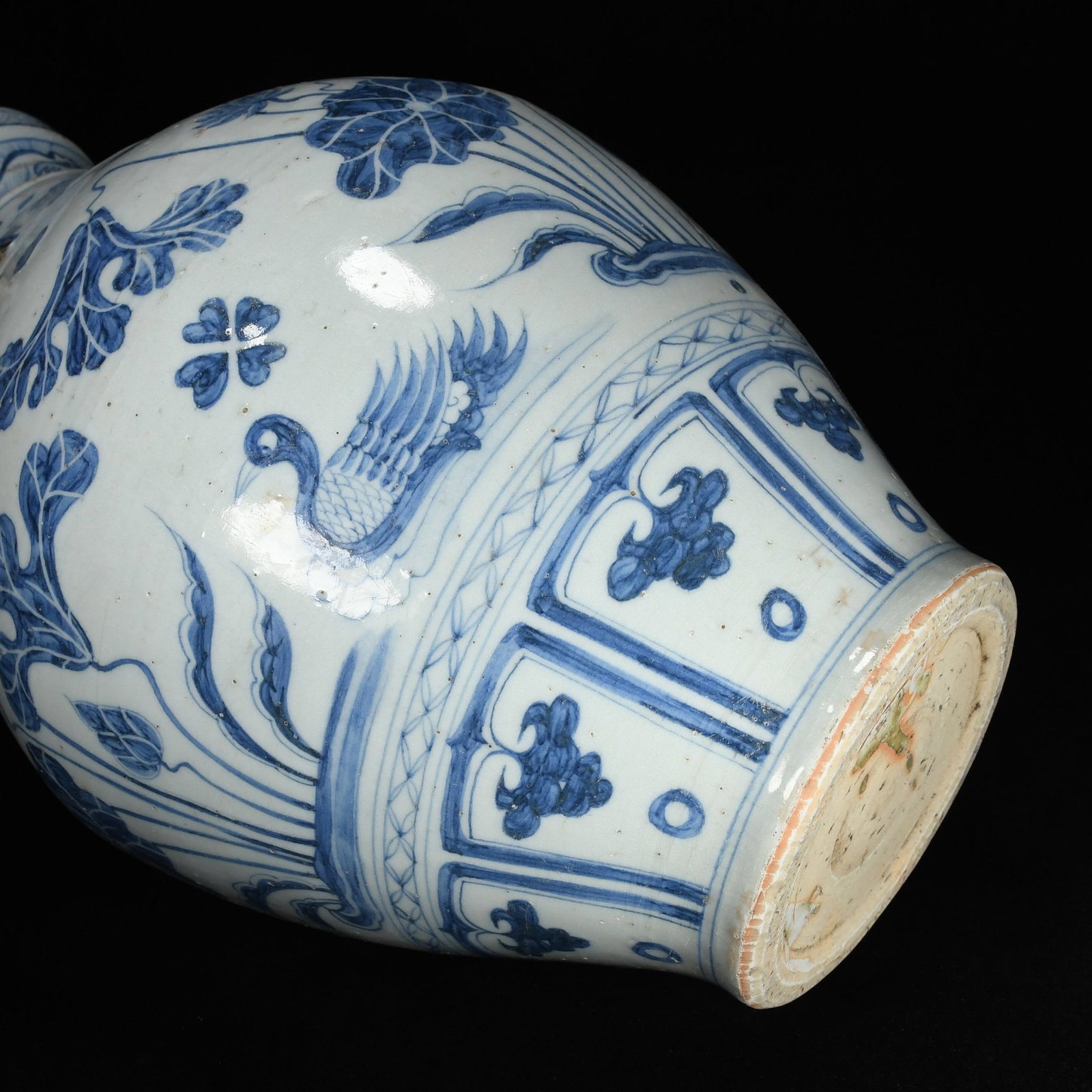 A Huge Blue and White Lotus and Mandarin Duck Pattern Double-Ears Vase - 8