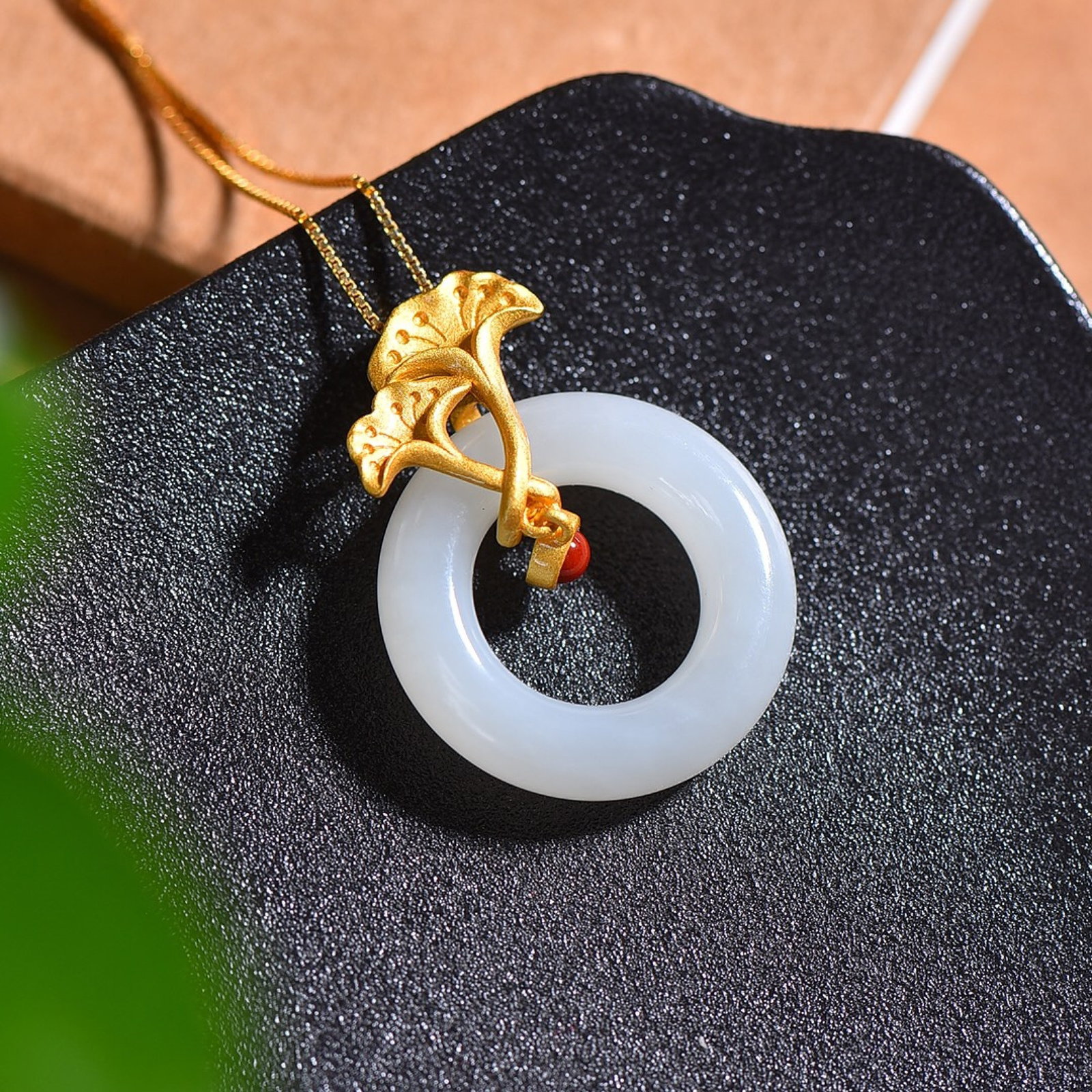 An Exquisite Sterling Silver-Gold Plated Inlaid White Jade Pendant - 4