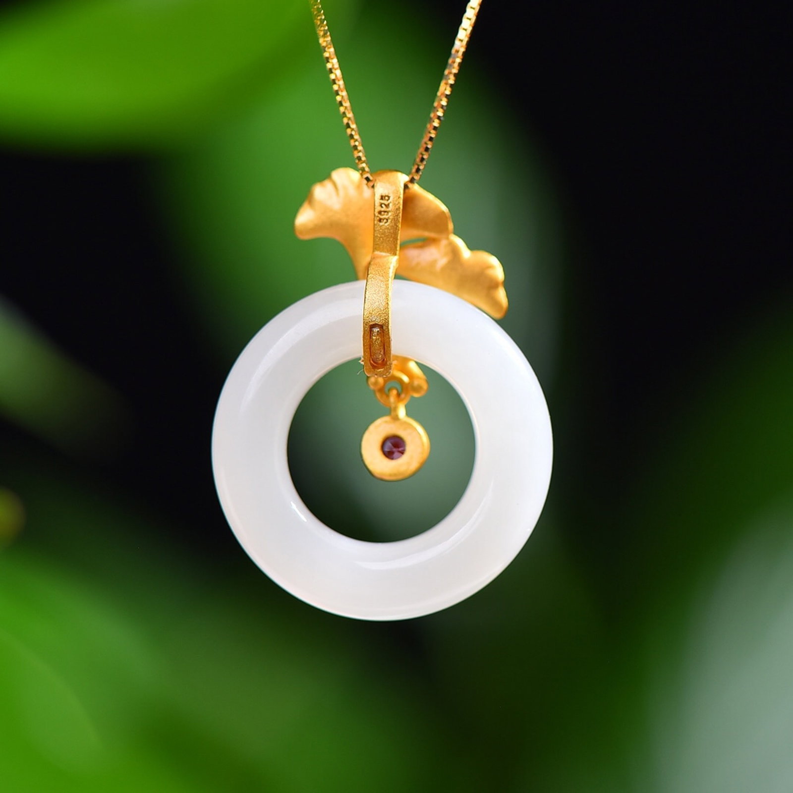 An Exquisite Sterling Silver-Gold Plated Inlaid White Jade Pendant - 5