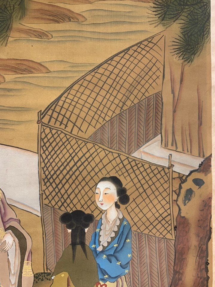 A Chinese Vertical Scroll Ink Painting of Landscape and Figure on Silk,Tang Yin - 10