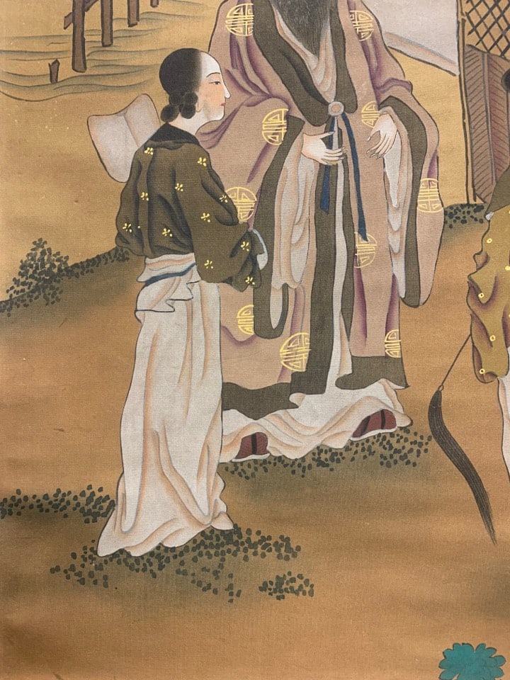 A Chinese Vertical Scroll Ink Painting of Landscape and Figure on Silk,Tang Yin - 11