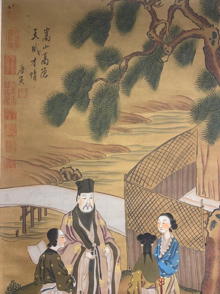A Chinese Vertical Scroll Ink Painting of Landscape and Figure on Silk,Tang Yin - 15