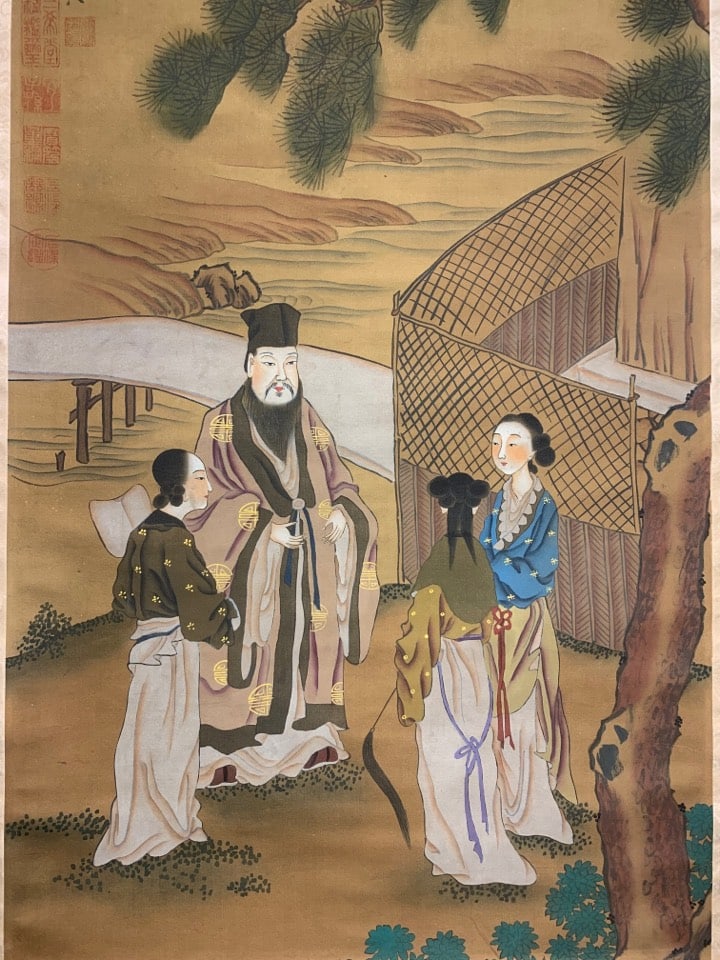 A Chinese Vertical Scroll Ink Painting of Landscape and Figure on Silk,Tang Yin - 17