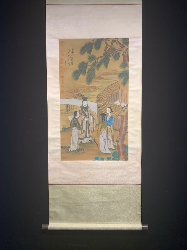 A Chinese Vertical Scroll Ink Painting of Landscape and Figure on Silk,Tang Yin - 2