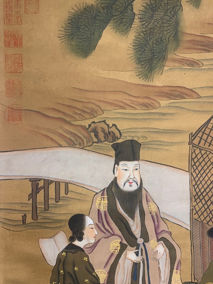 A Chinese Vertical Scroll Ink Painting of Landscape and Figure on Silk,Tang Yin - 7