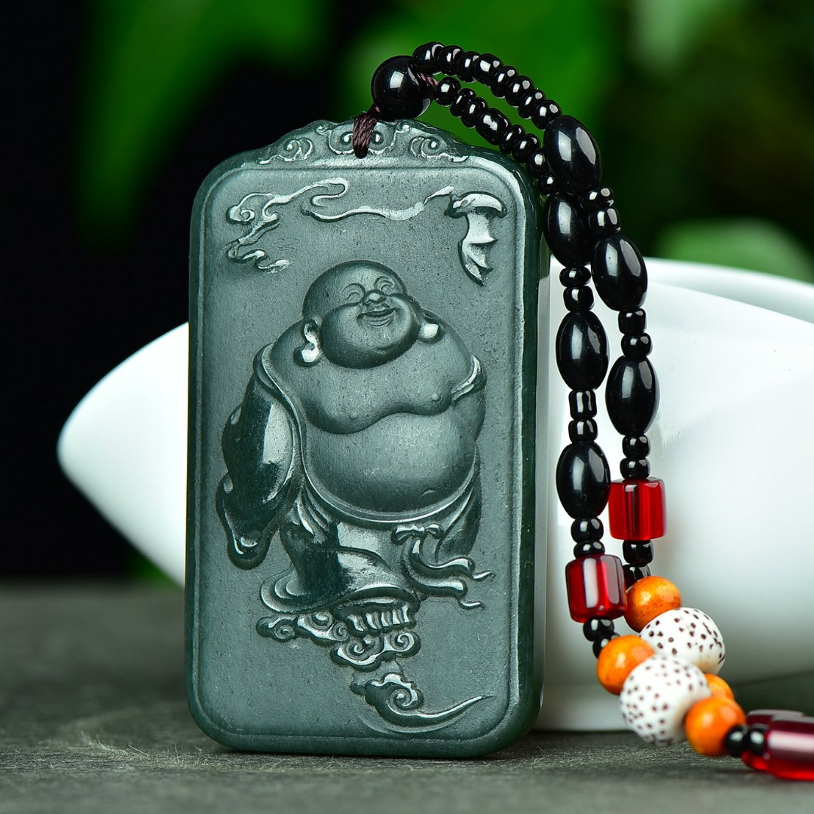 An Exquisite Sapphire Landscape and Maitreya Buddha Pattern Pendant - 2