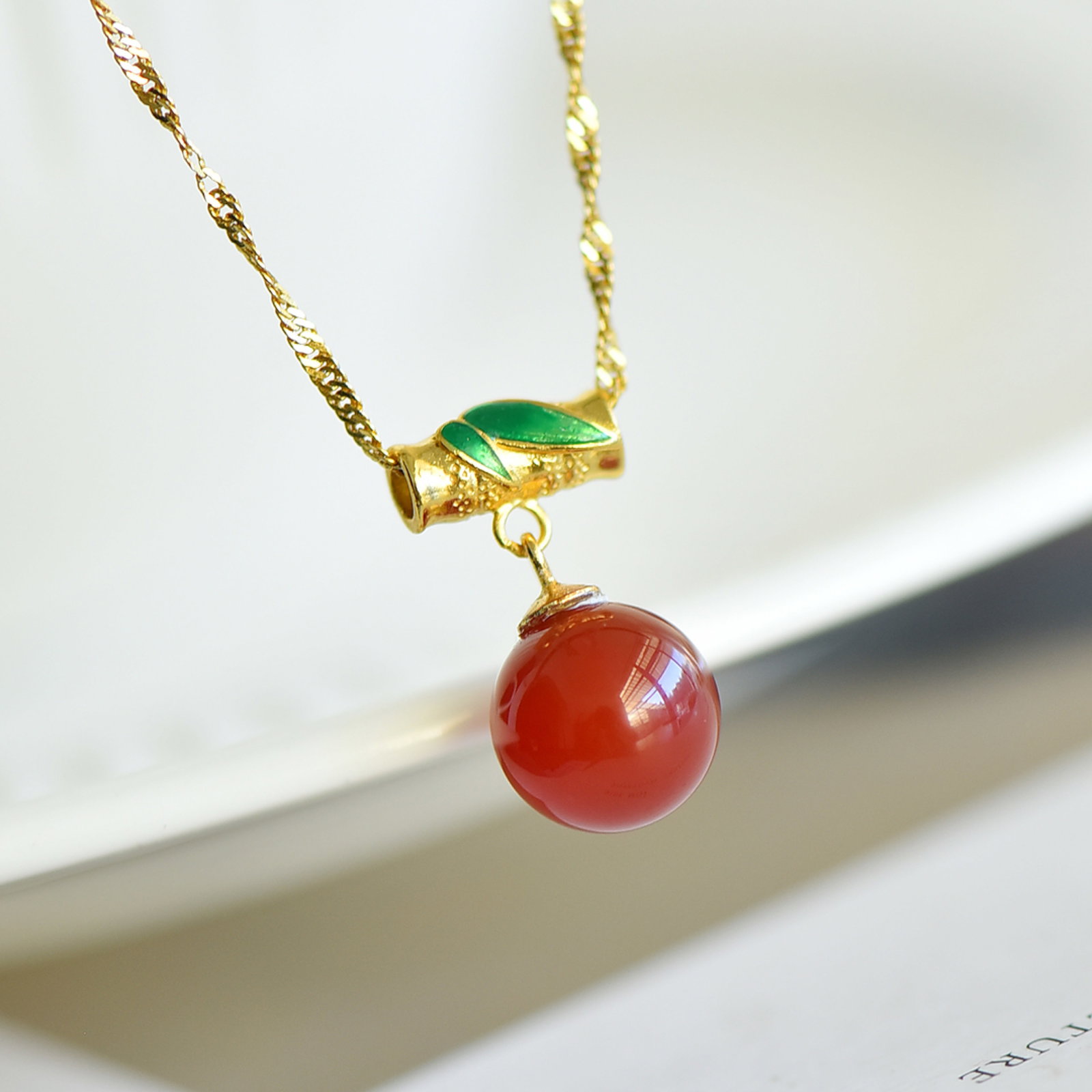 An Exquisite Sterling Silver-Gold Plated Inlaid Agate Enamel Pendant - 2