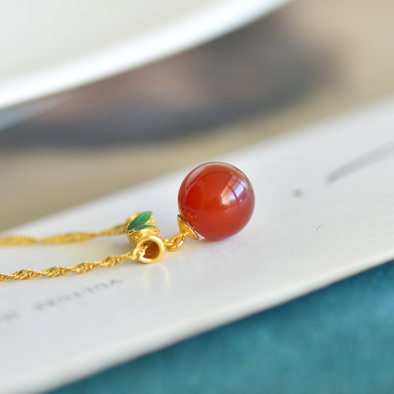 An Exquisite Sterling Silver-Gold Plated Inlaid Agate Enamel Pendant - 3