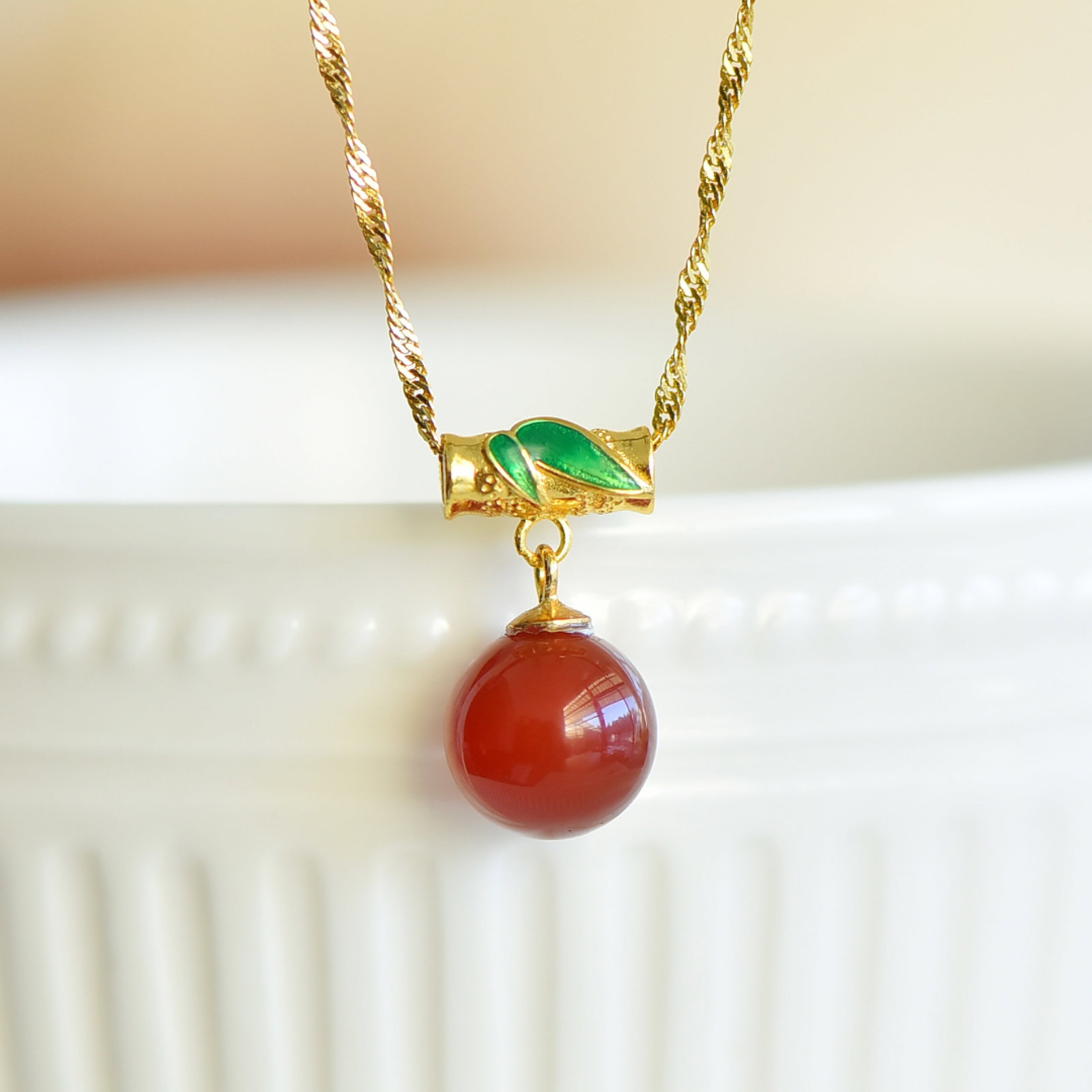 An Exquisite Sterling Silver-Gold Plated Inlaid Agate Enamel Pendant - 4