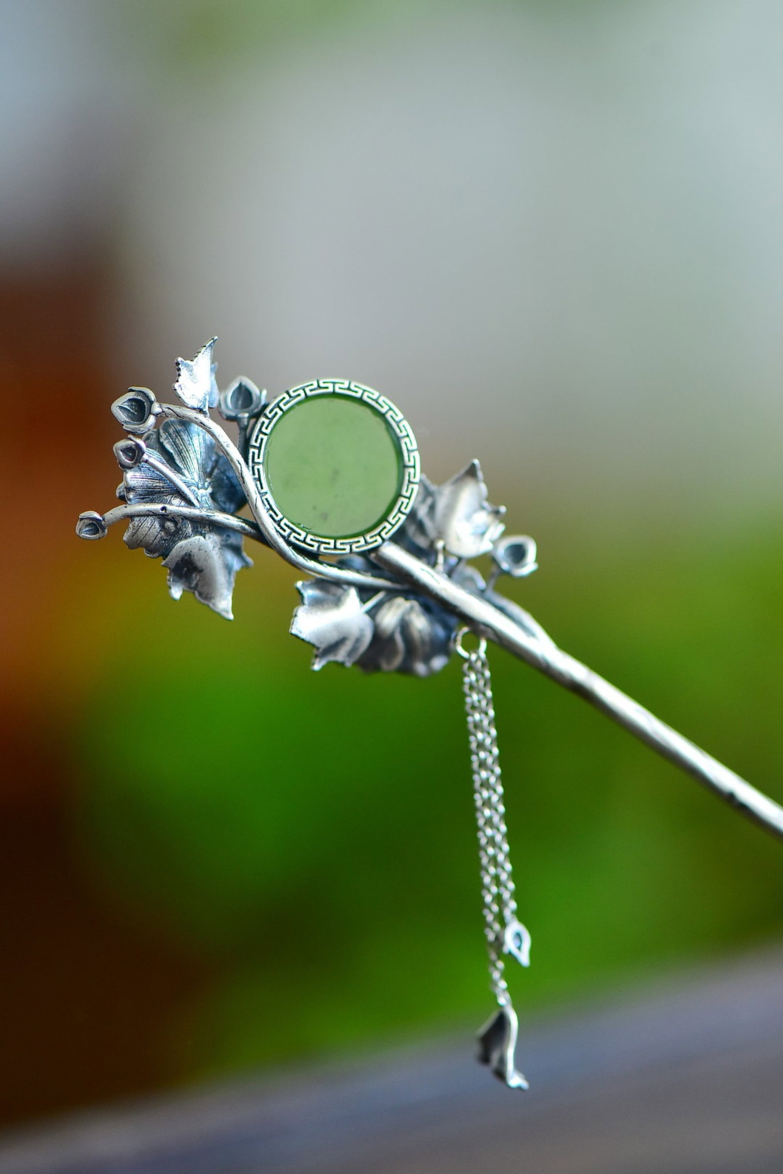 An Exquisite Sterling Silver Inlaid Jasper Enamel Hairpin - 5