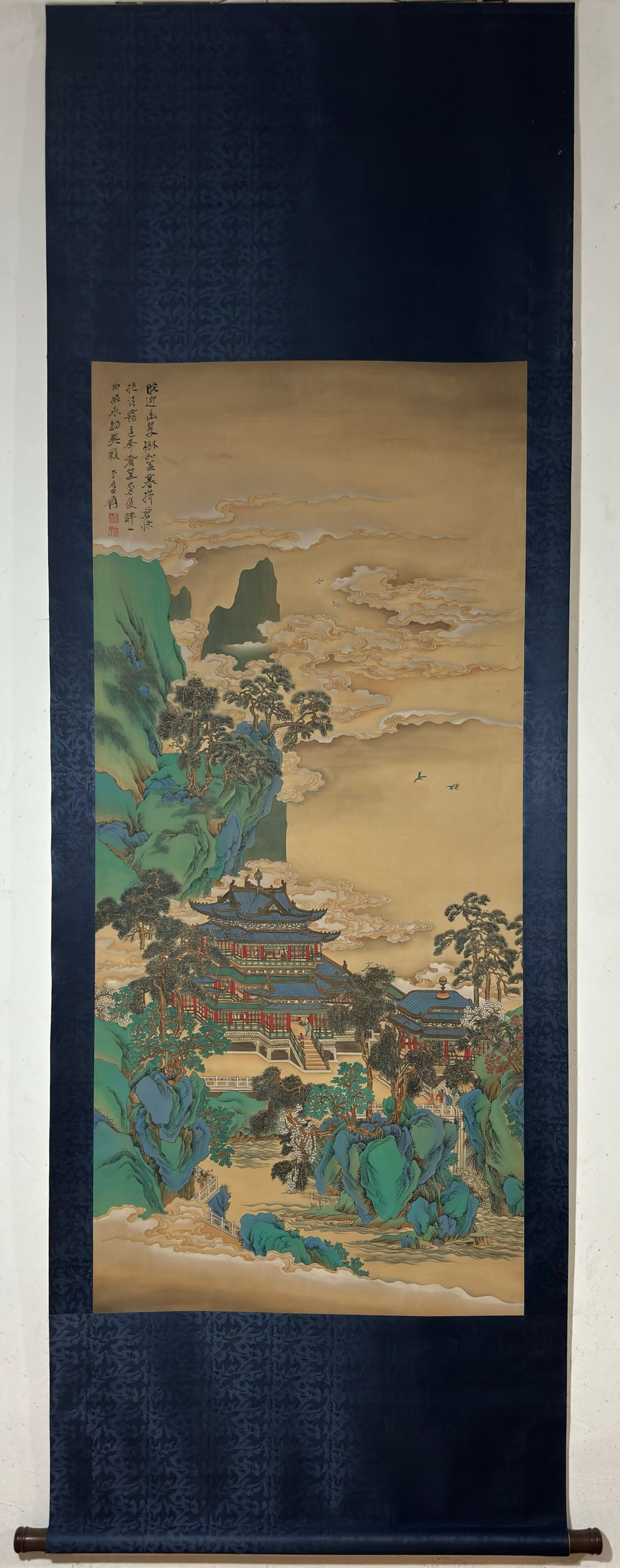 A Chinese Vertical Scroll Ink Painting of Landscape on Silk,Zhang Daqian: Estimated Value:2400-4800 A Chinese Vertical Scroll Ink Painting of Landscape on Silk,Zhang Daqian,Size:(Without frame)55.5inx25.2in