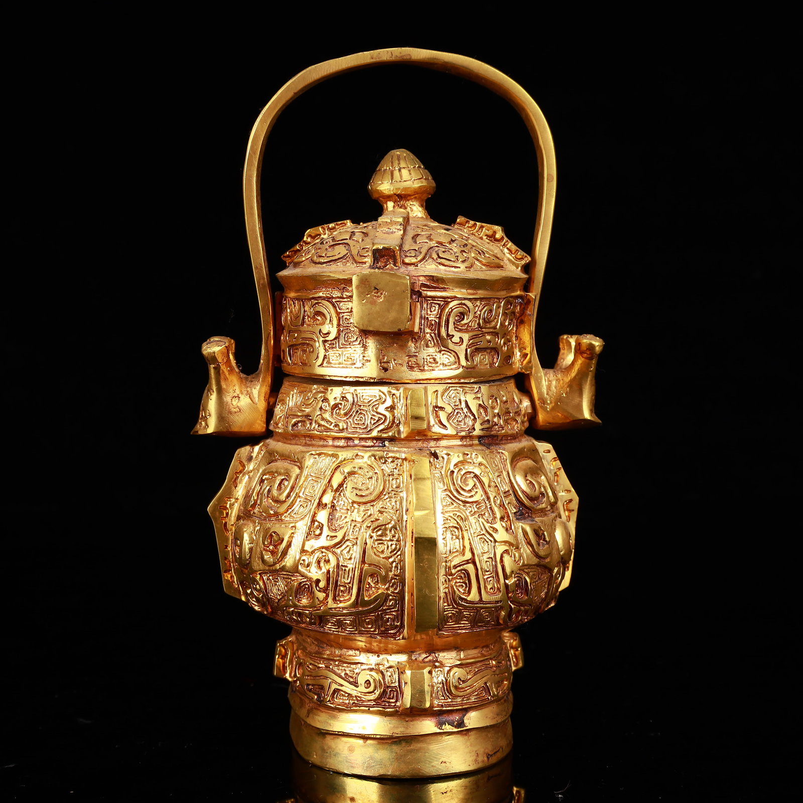 A Rare Gilt Bronze Chi-Dragon Pattern Double-Ears Ewer - 5
