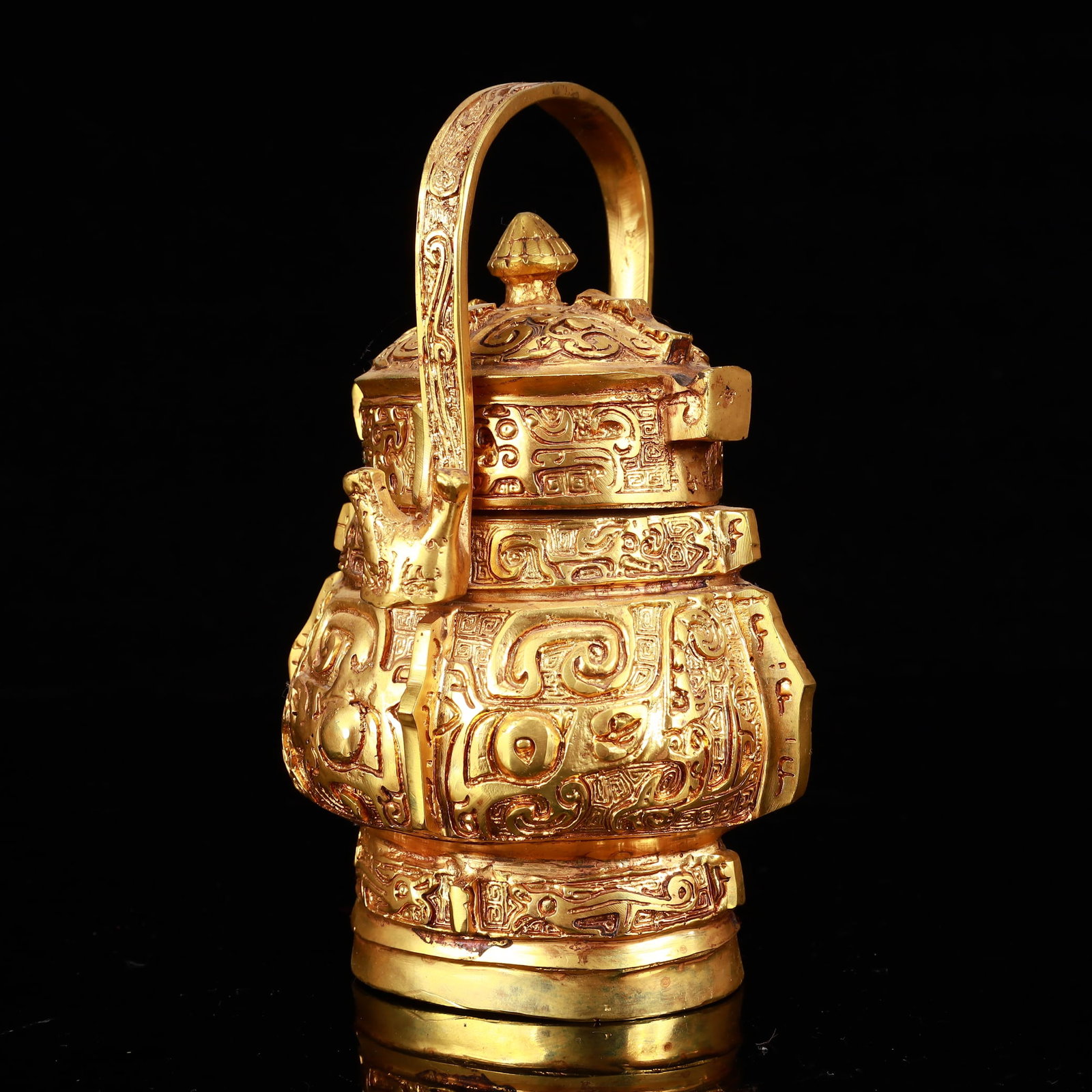 A Rare Gilt Bronze Chi-Dragon Pattern Double-Ears Ewer - 6