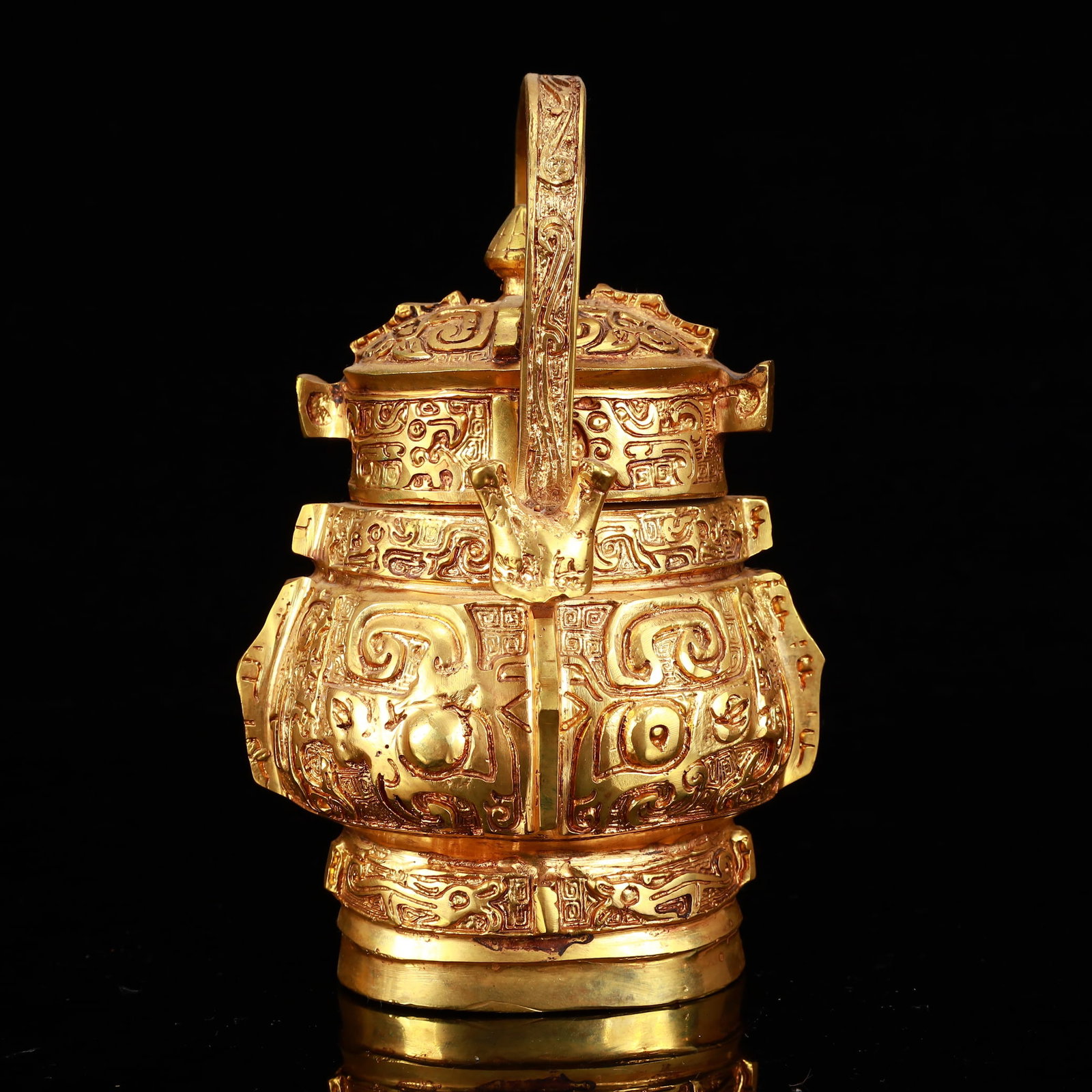 A Rare Gilt Bronze Chi-Dragon Pattern Double-Ears Ewer - 7