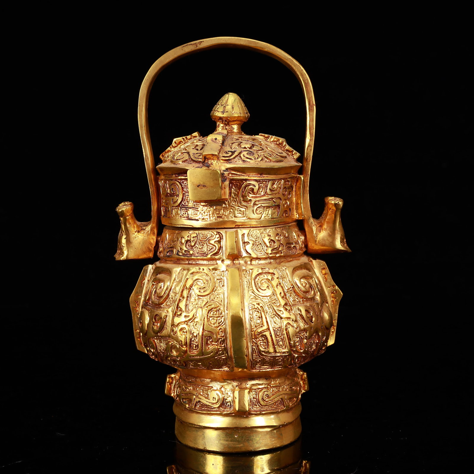 A Rare Gilt Bronze Chi-Dragon Pattern Double-Ears Ewer - 8