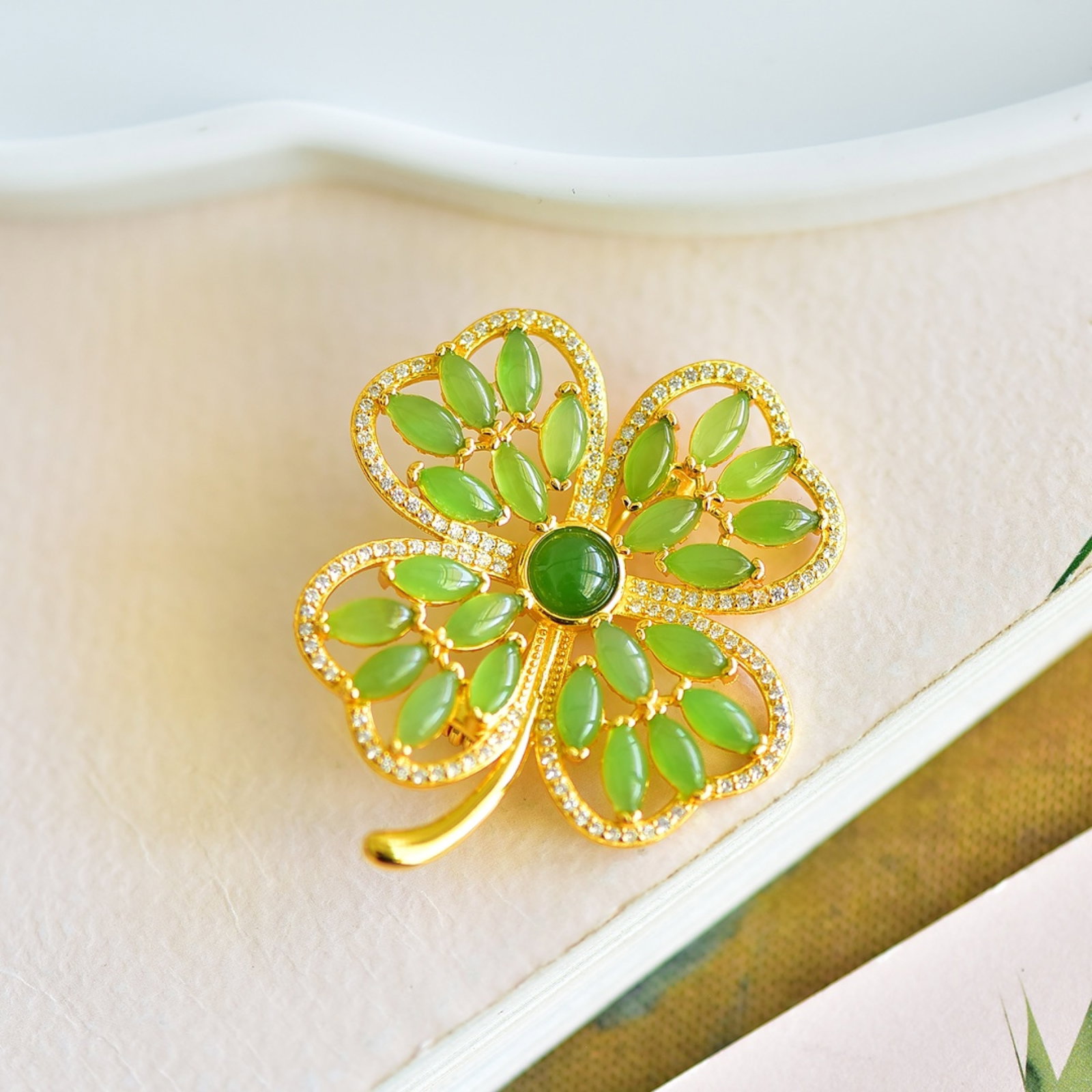 An Exquisite Sterling Silver-Gold Plated Inlaid Jasper Pendant,Inlaid Diamond - 4