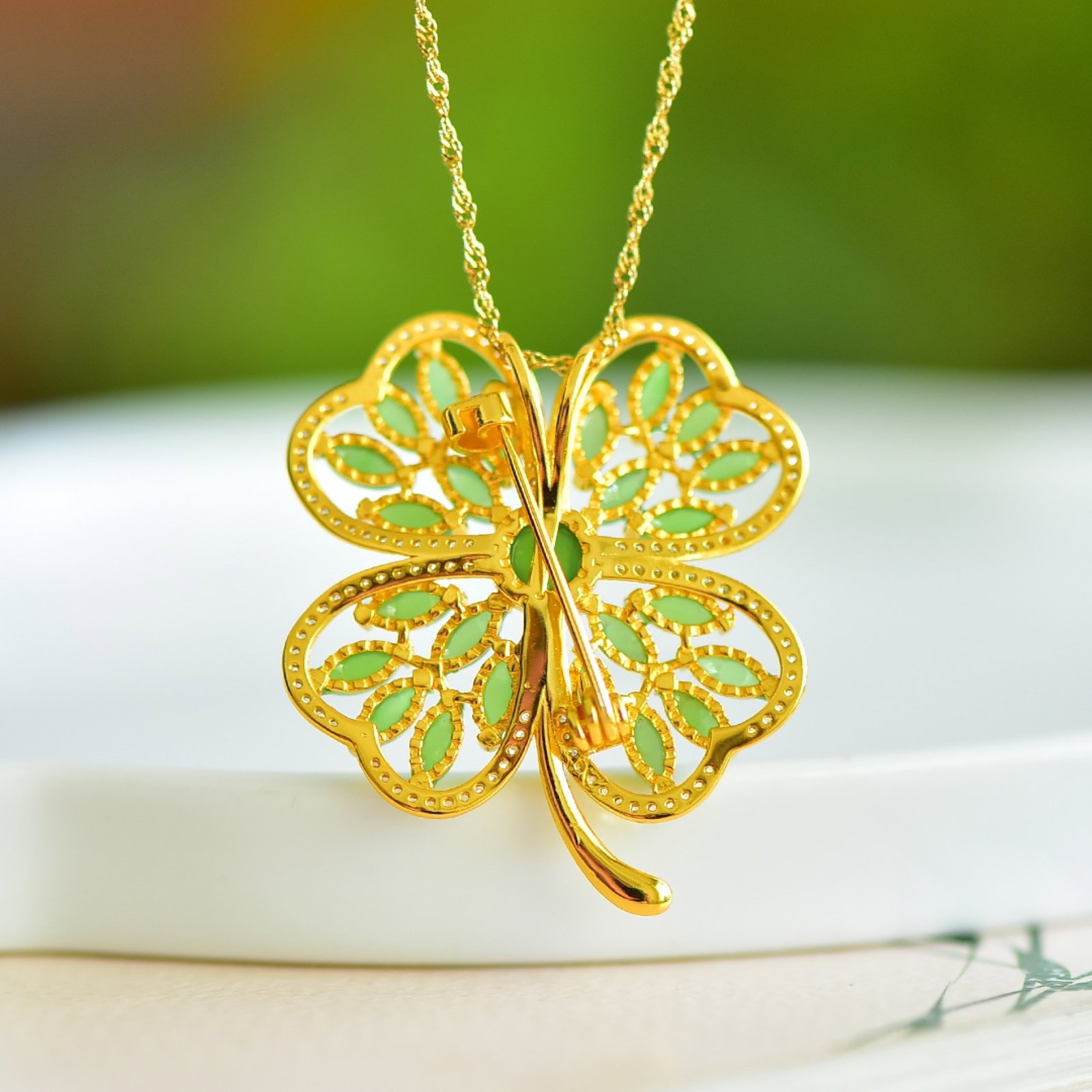An Exquisite Sterling Silver-Gold Plated Inlaid Jasper Pendant,Inlaid Diamond - 5