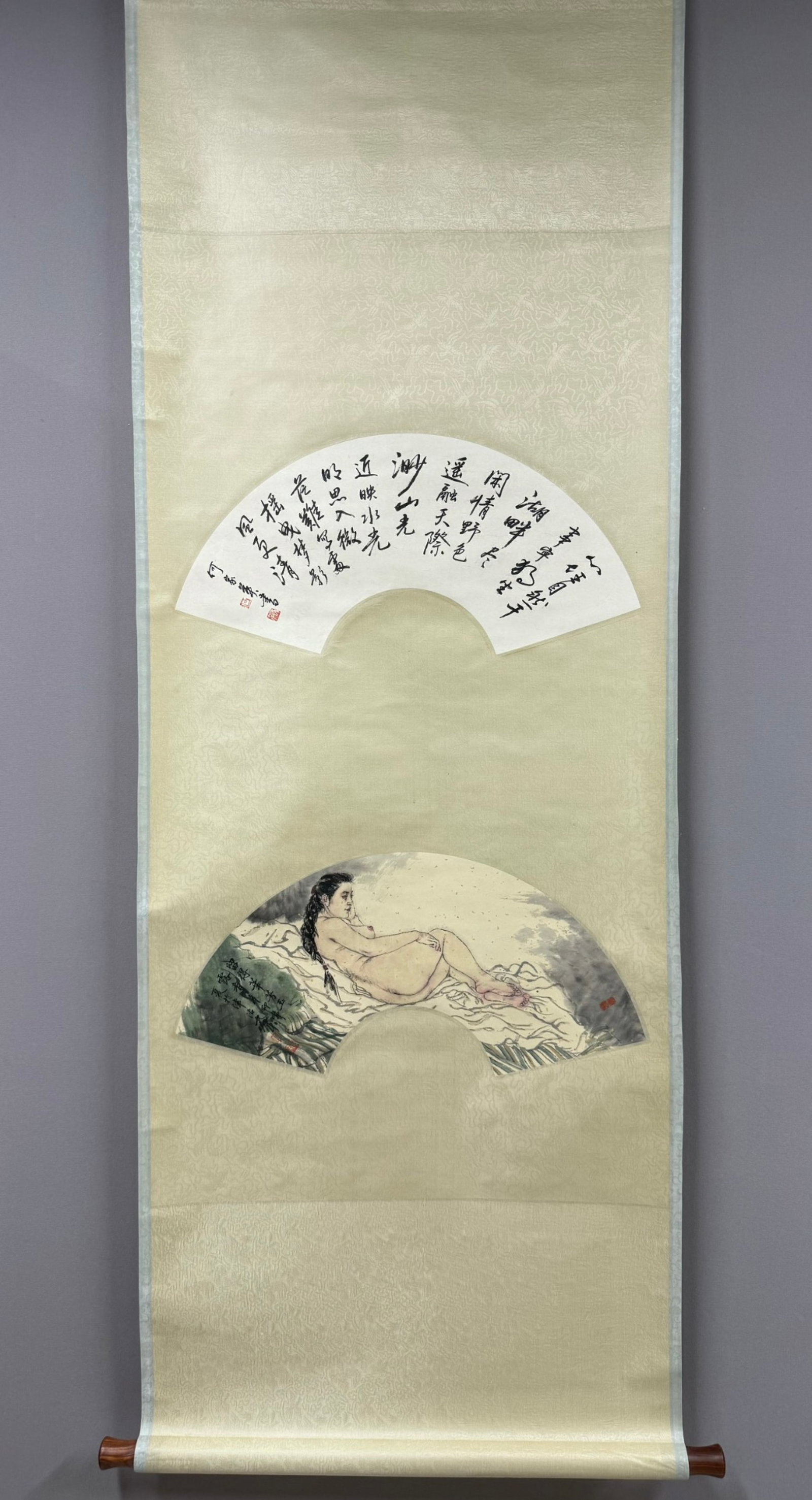 A Chinese Vertical Scroll Ink Painting of Figure on Paper,He Jiaying: Estimated Value:1800-3600 A Chinese Vertical Scroll Ink Painting of Figure on Paper,He Jiaying,Size:7.9inx23.2in