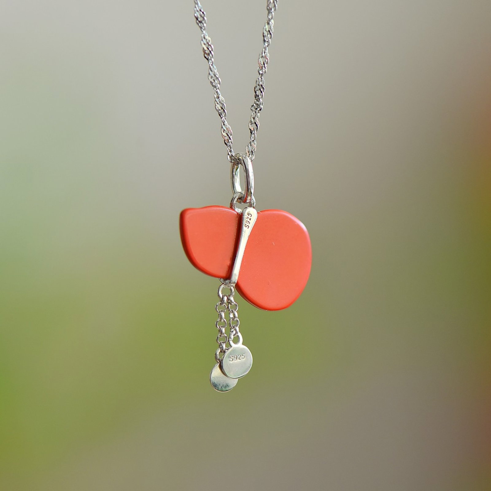 An Exquisite Sterling Silver Inlaid Cinnabar Gourd Pendant - 5
