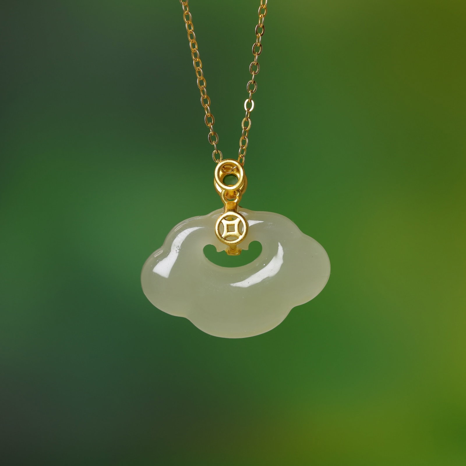 An Exquisite Sterling Silver-Gold Plated Inlaid Greenish Jade Pendant - 6