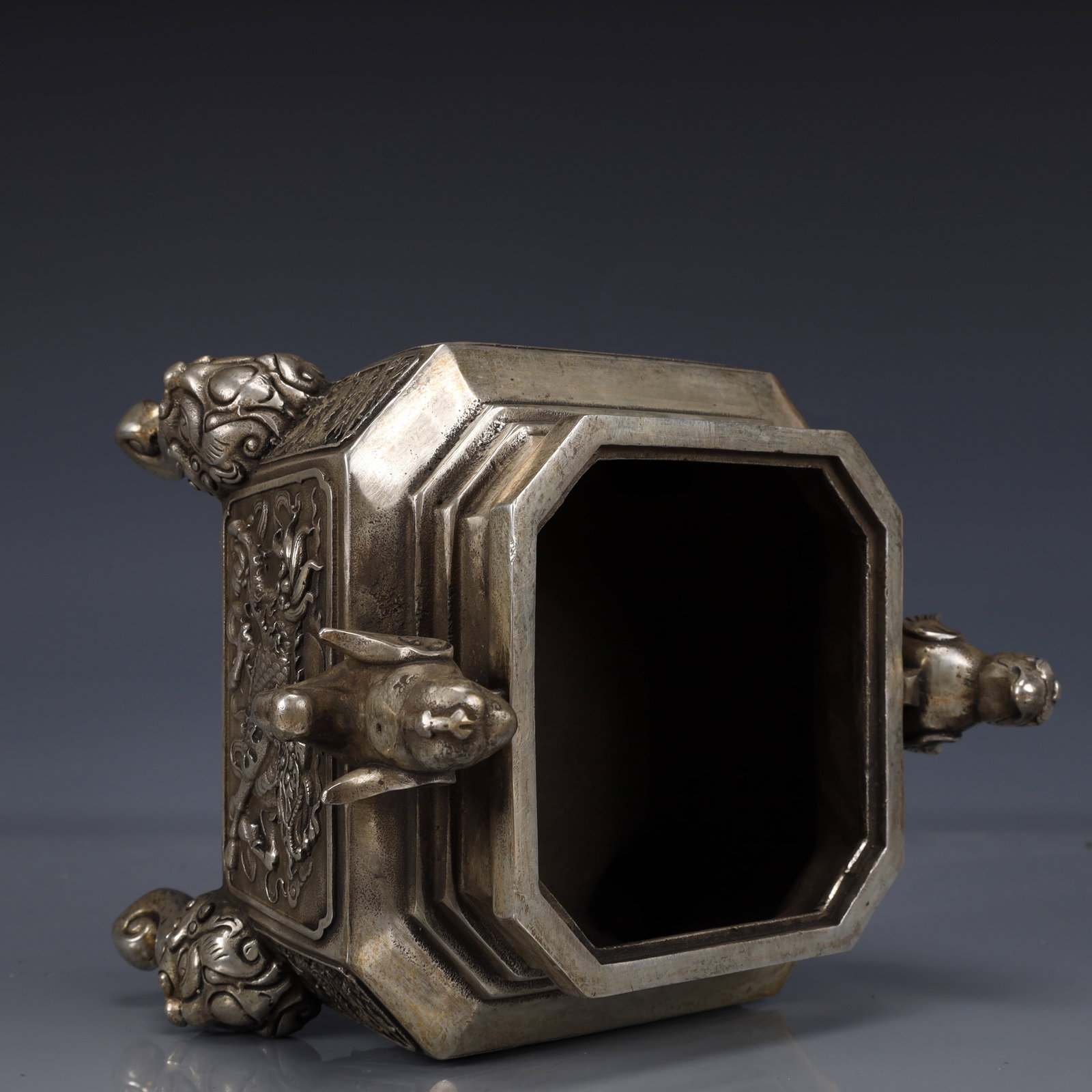 An Exquisite Silver-Plated Bronze Kylin Pattern Double-Ears Four legs Censer - 10