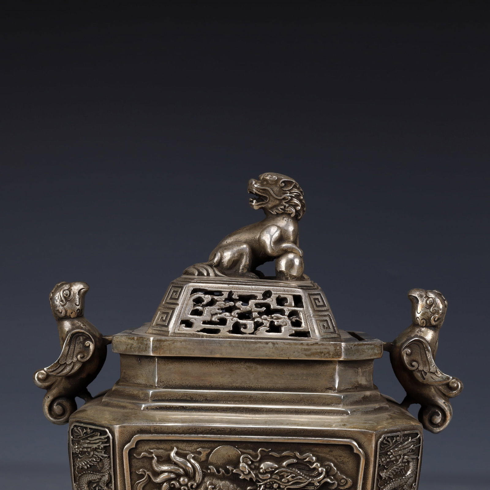 An Exquisite Silver-Plated Bronze Kylin Pattern Double-Ears Four legs Censer - 2