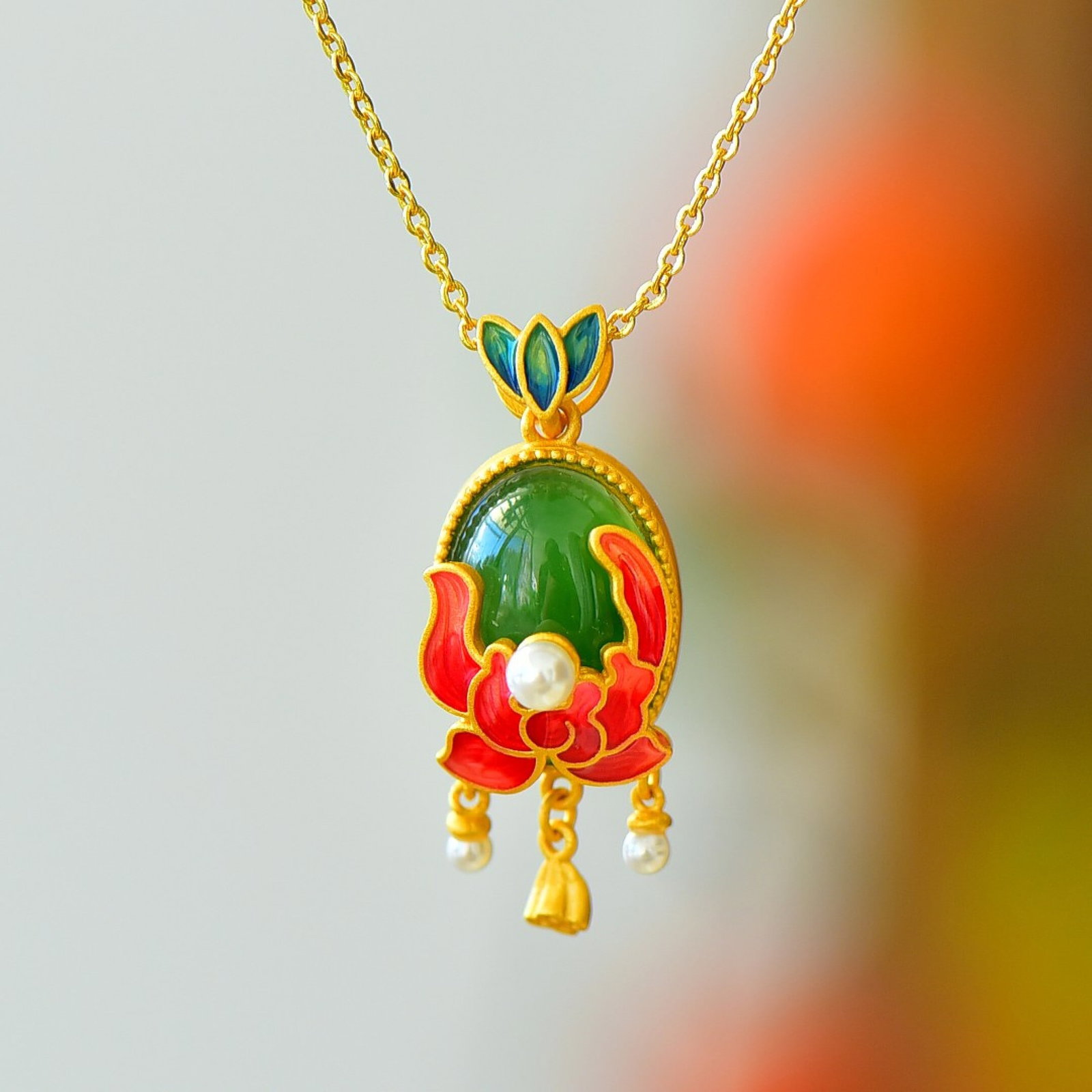 An Exquisite Sterling Silver-Gold Plated Inlaid Jasper Pendant - 2