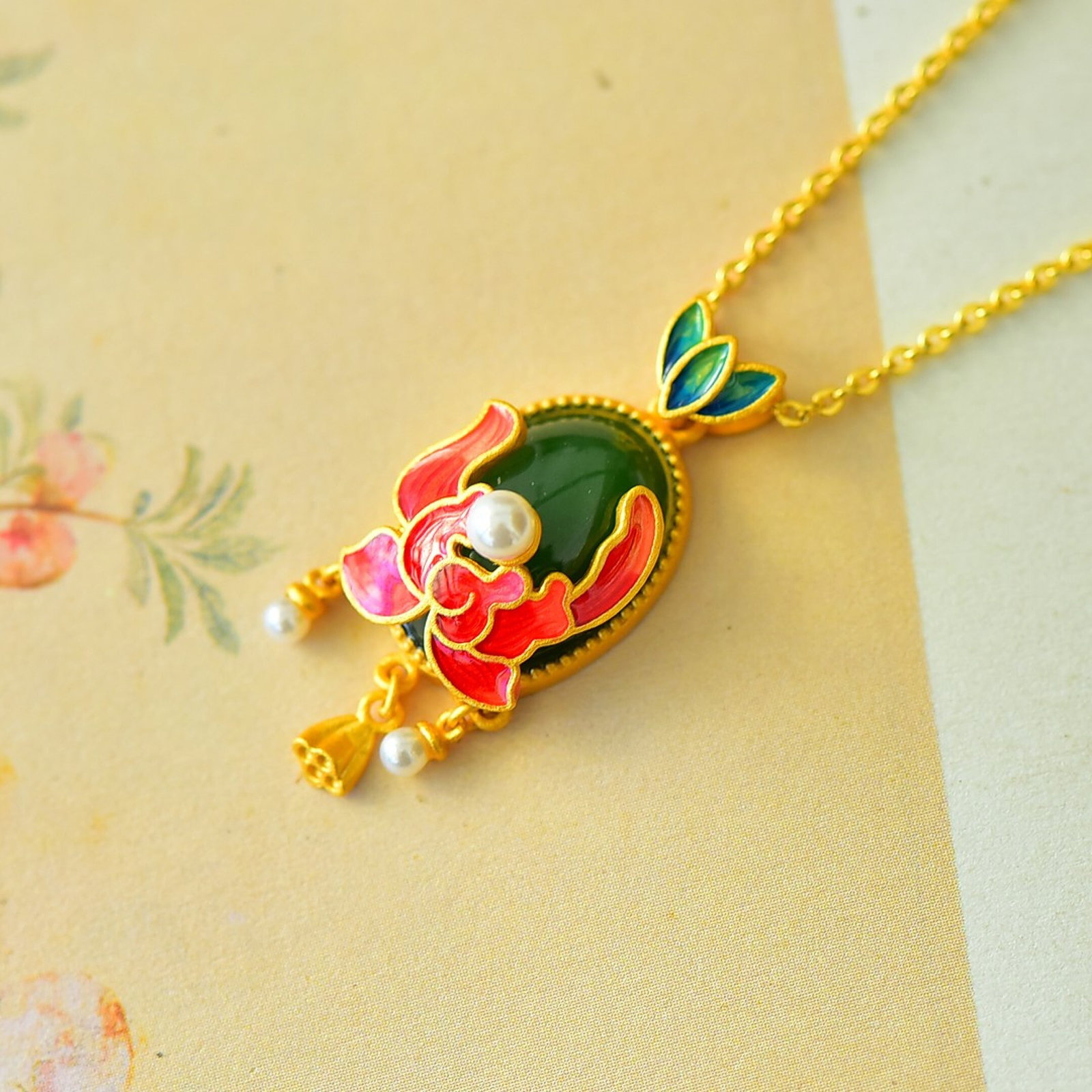 An Exquisite Sterling Silver-Gold Plated Inlaid Jasper Pendant - 4