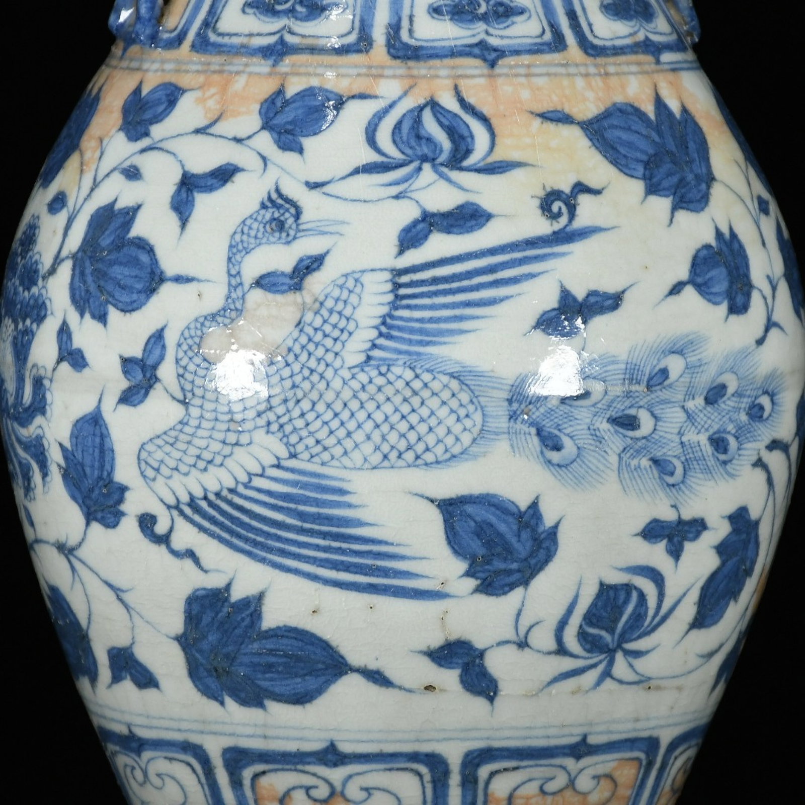 A Rare Blue and White Lotus and Phoenix Pattern Beast-Ears Vase - 5