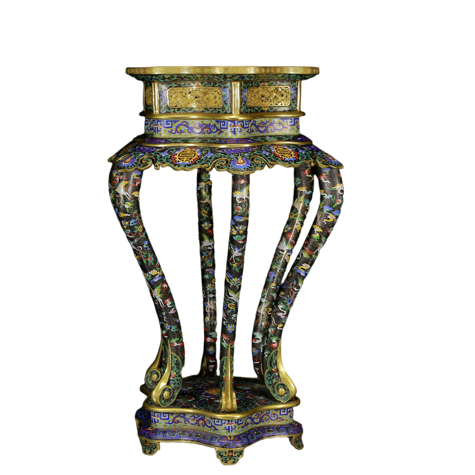 A Pair of Huge Cloisonne Auspicious Cloud and Crane Pattern Stools - 12