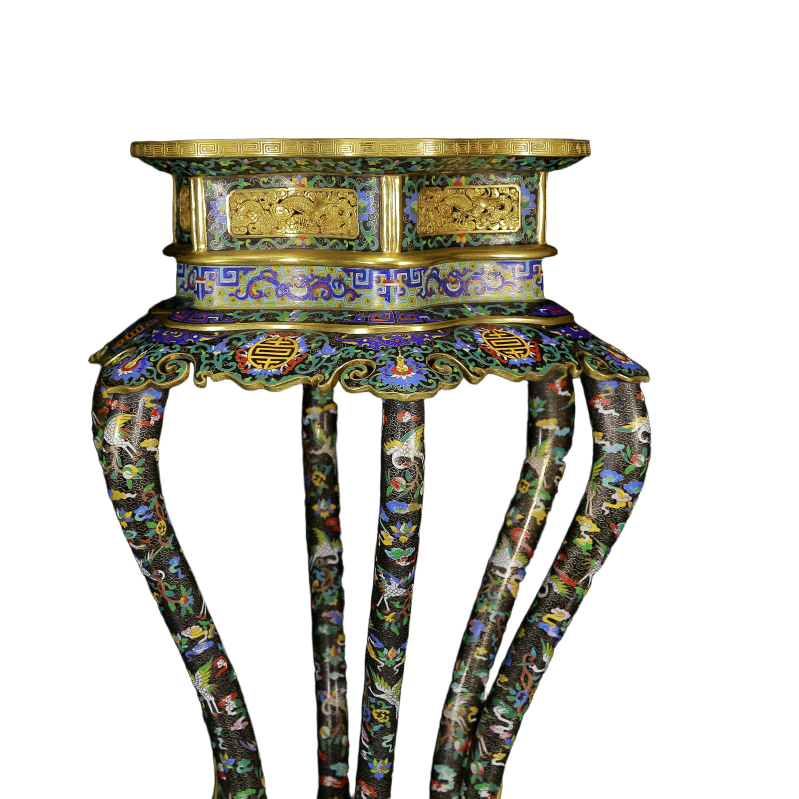 A Pair of Huge Cloisonne Auspicious Cloud and Crane Pattern Stools - 13