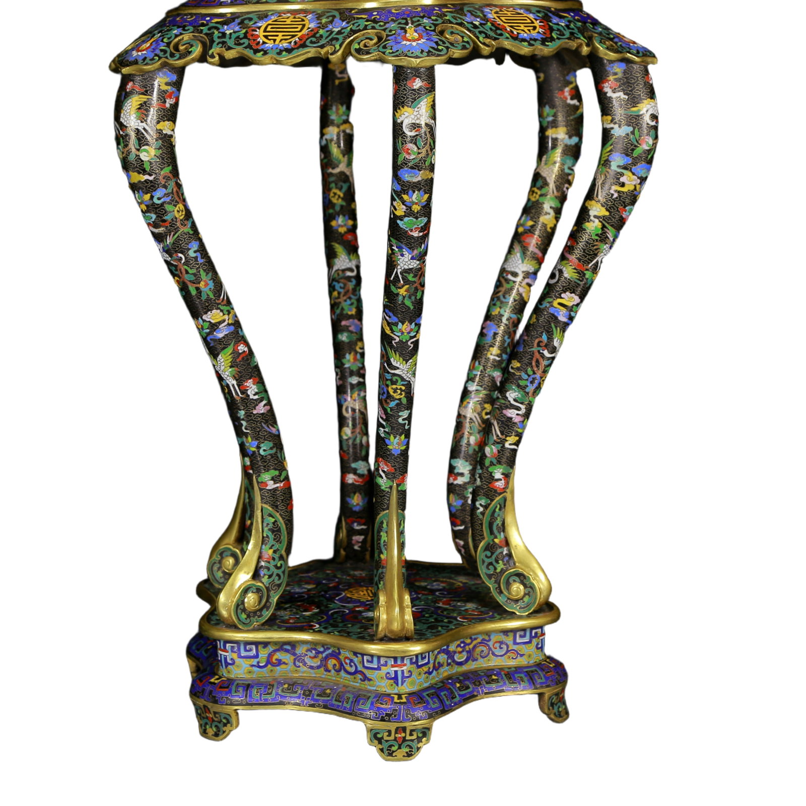 A Pair of Huge Cloisonne Auspicious Cloud and Crane Pattern Stools - 14