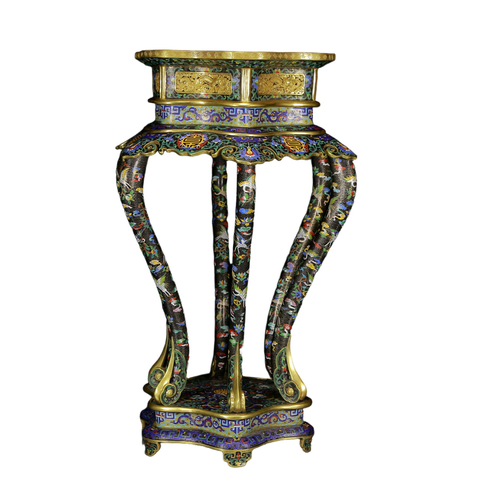 A Pair of Huge Cloisonne Auspicious Cloud and Crane Pattern Stools - 15