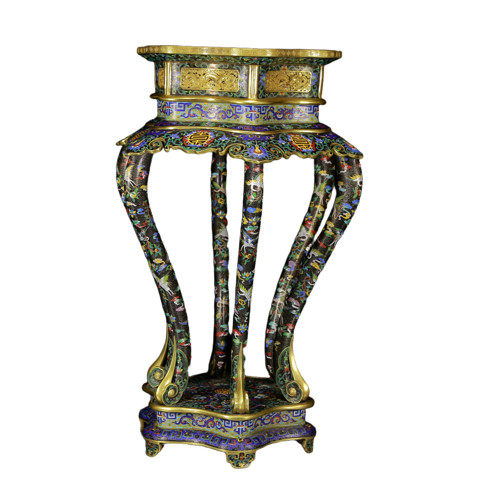 A Pair of Huge Cloisonne Auspicious Cloud and Crane Pattern Stools - 16