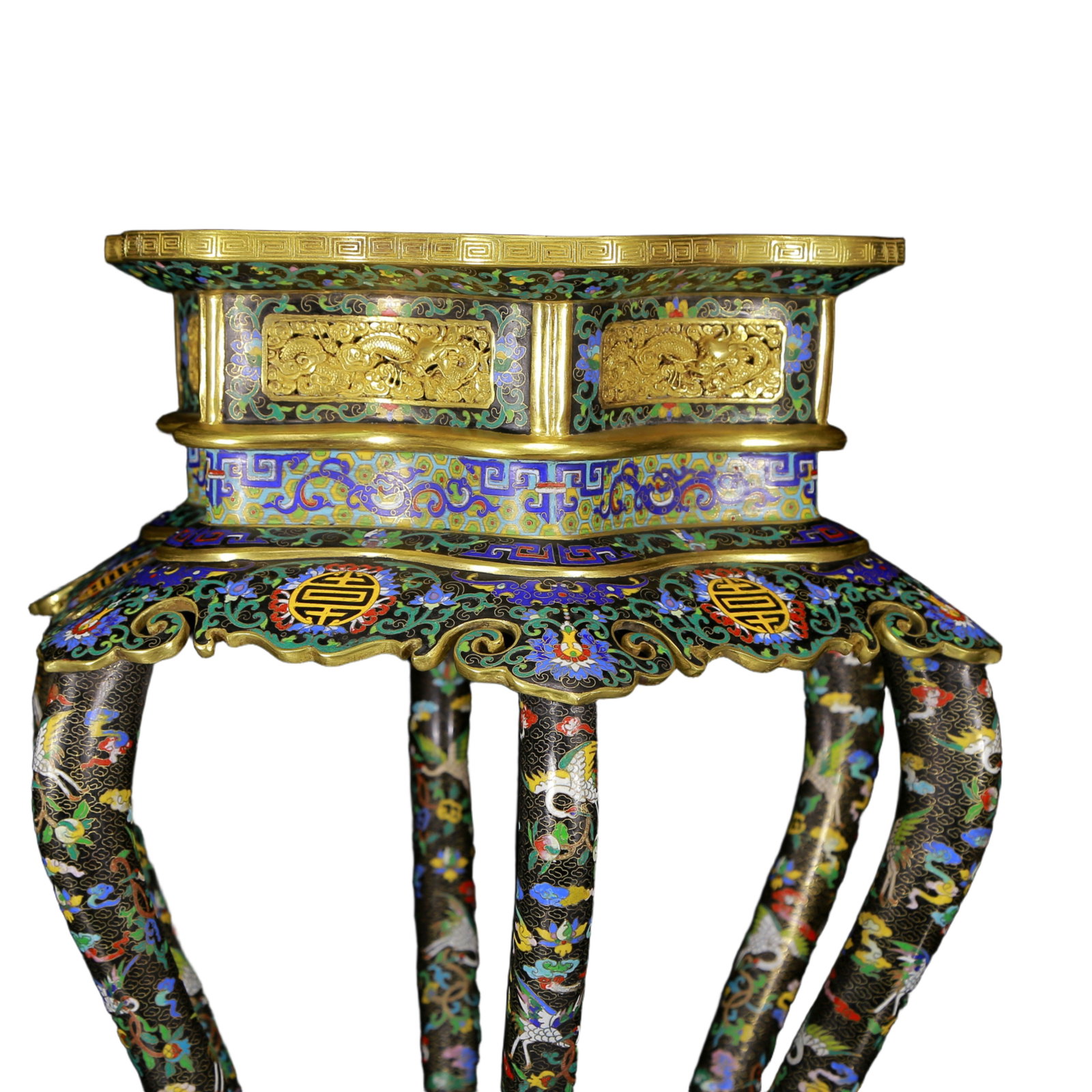 A Pair of Huge Cloisonne Auspicious Cloud and Crane Pattern Stools - 17