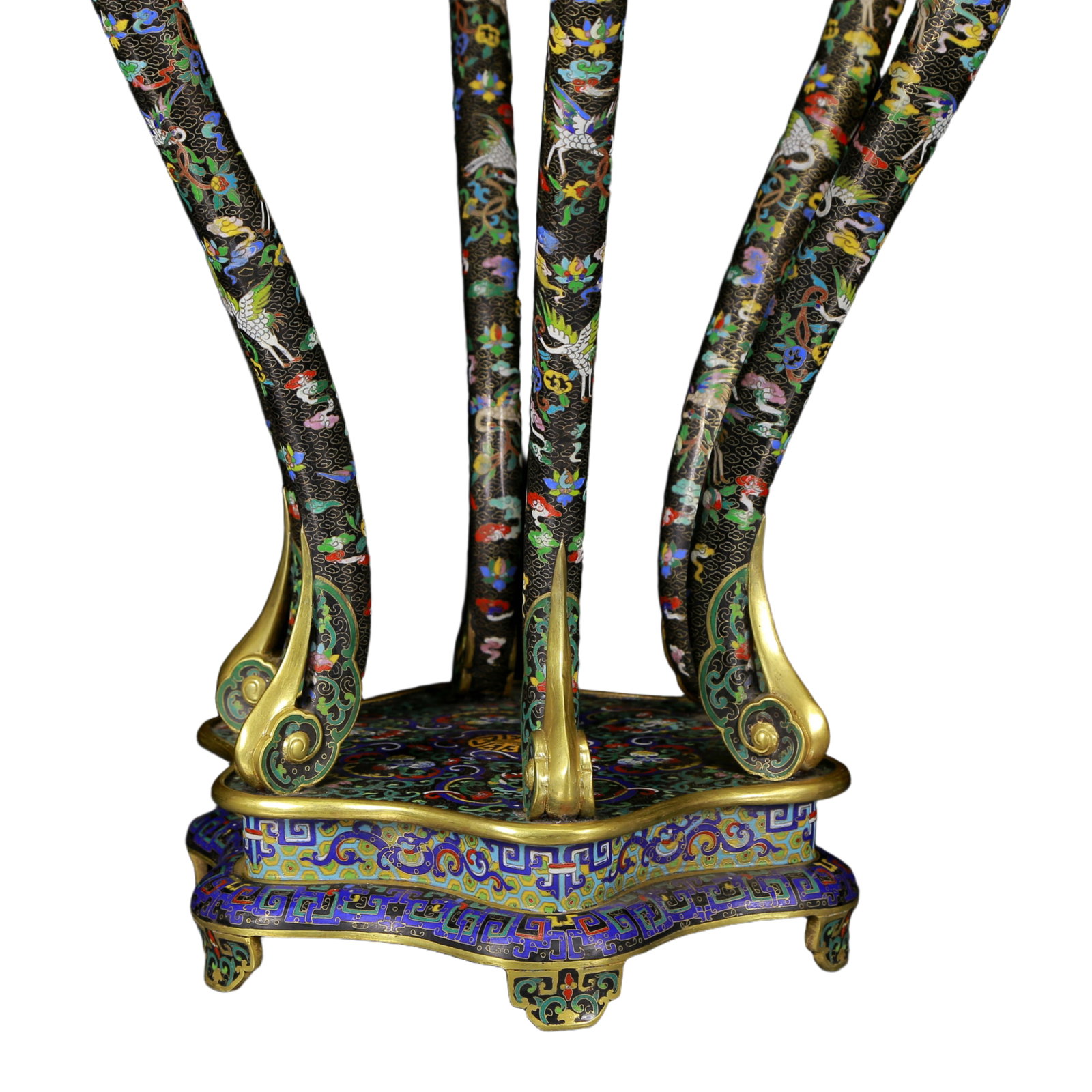 A Pair of Huge Cloisonne Auspicious Cloud and Crane Pattern Stools - 18