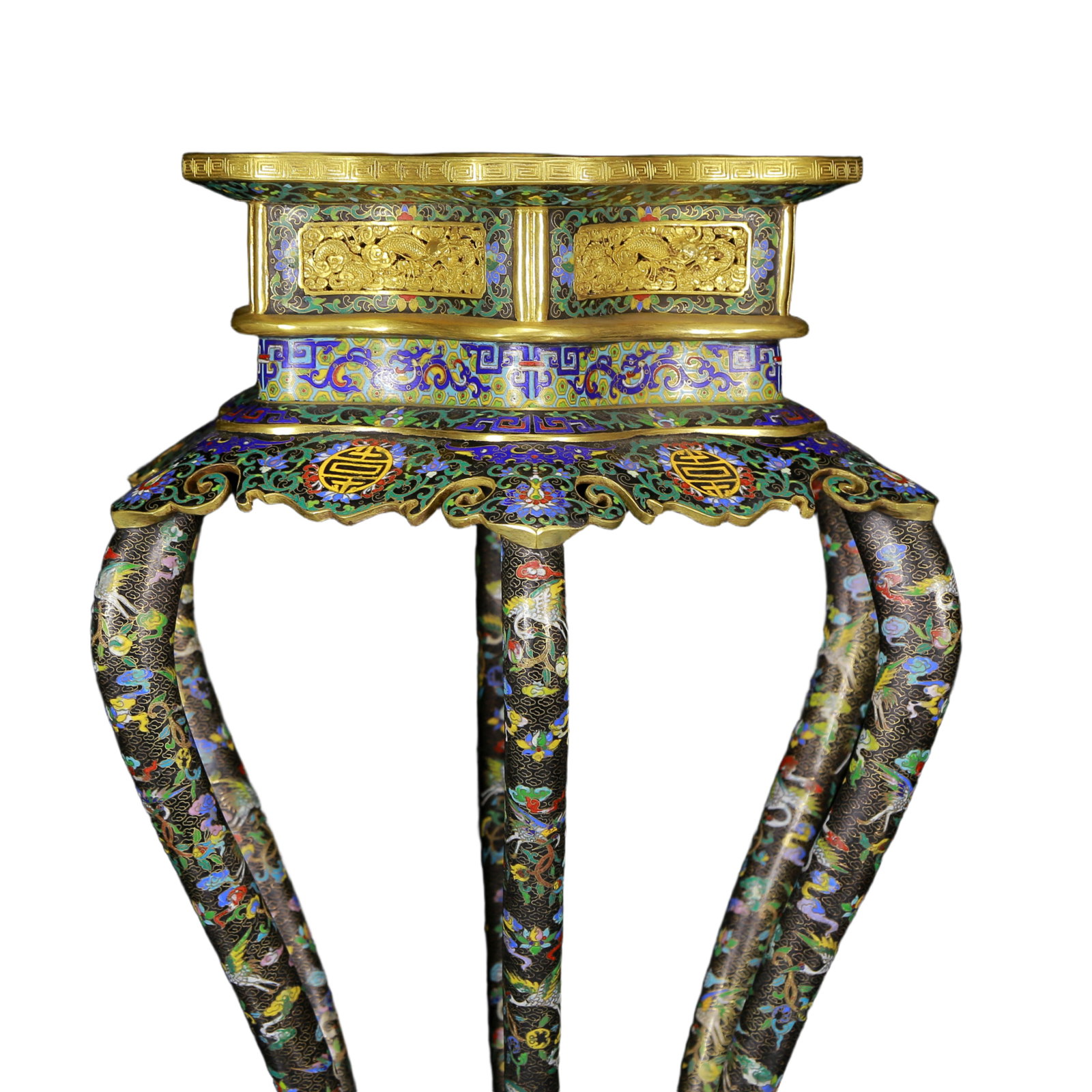 A Pair of Huge Cloisonne Auspicious Cloud and Crane Pattern Stools - 5